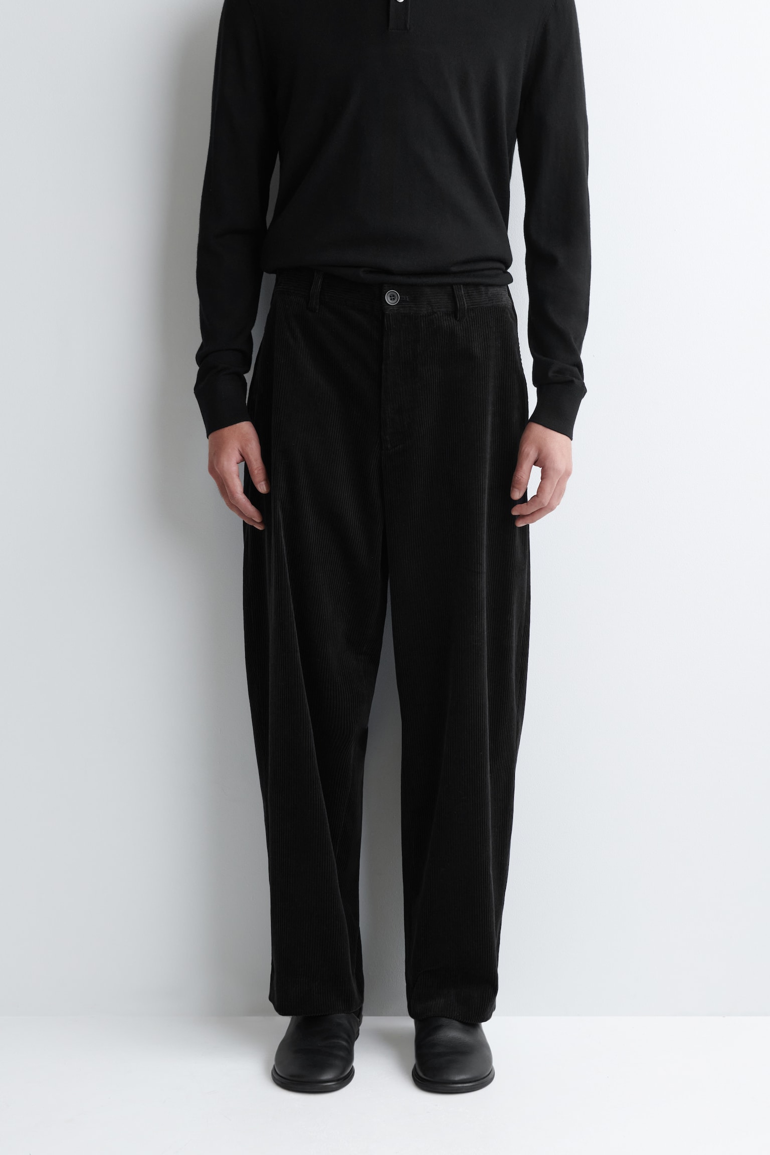 PANTALON LARGE EN VELOURS CÔTELÉ - NOIR/TURQUOISE FONCÉ - 6