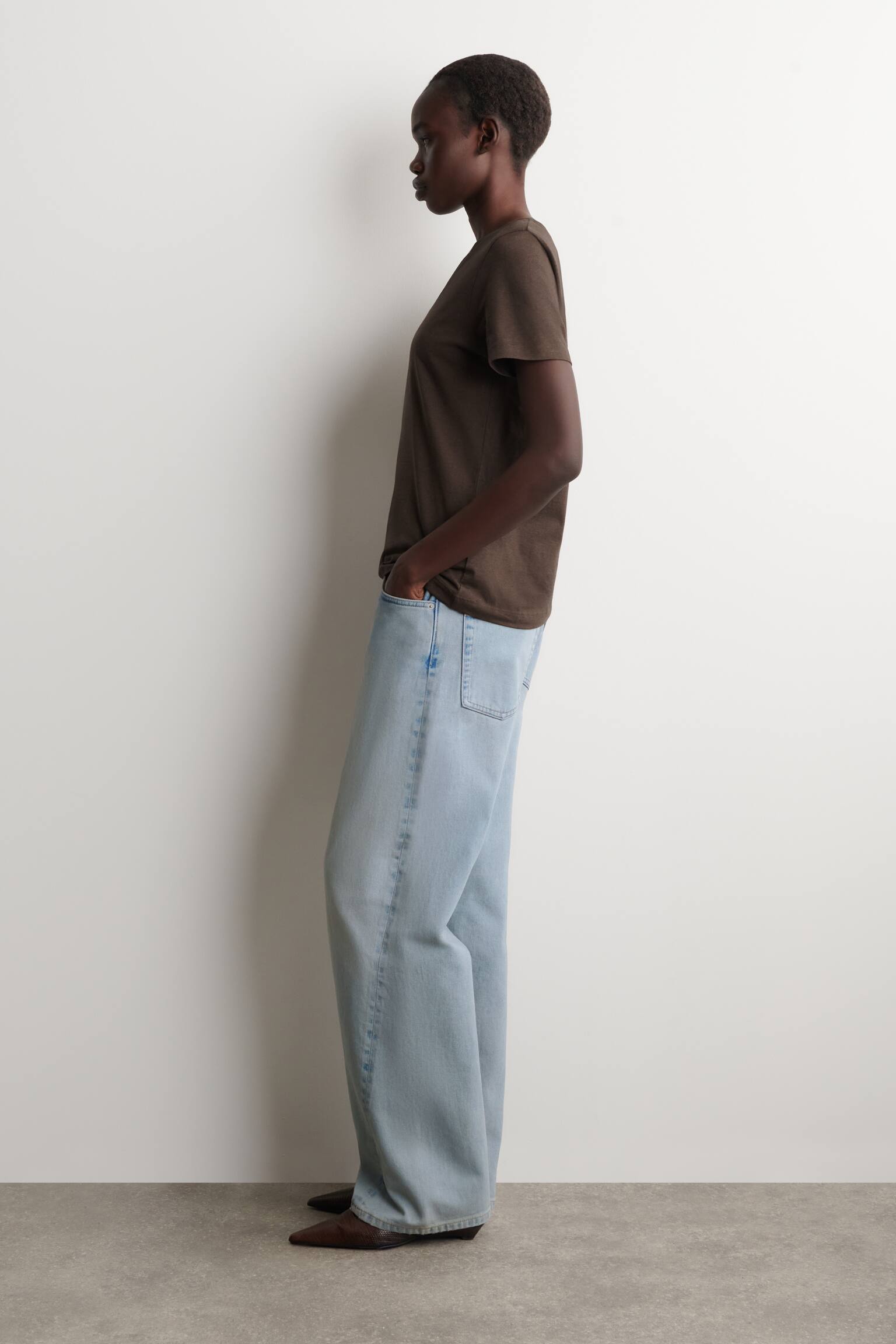 PAMUT V-NYAKÚ PÓLÓ - BROWN MÉLANGE/FEHÉR/FEKETE - 4