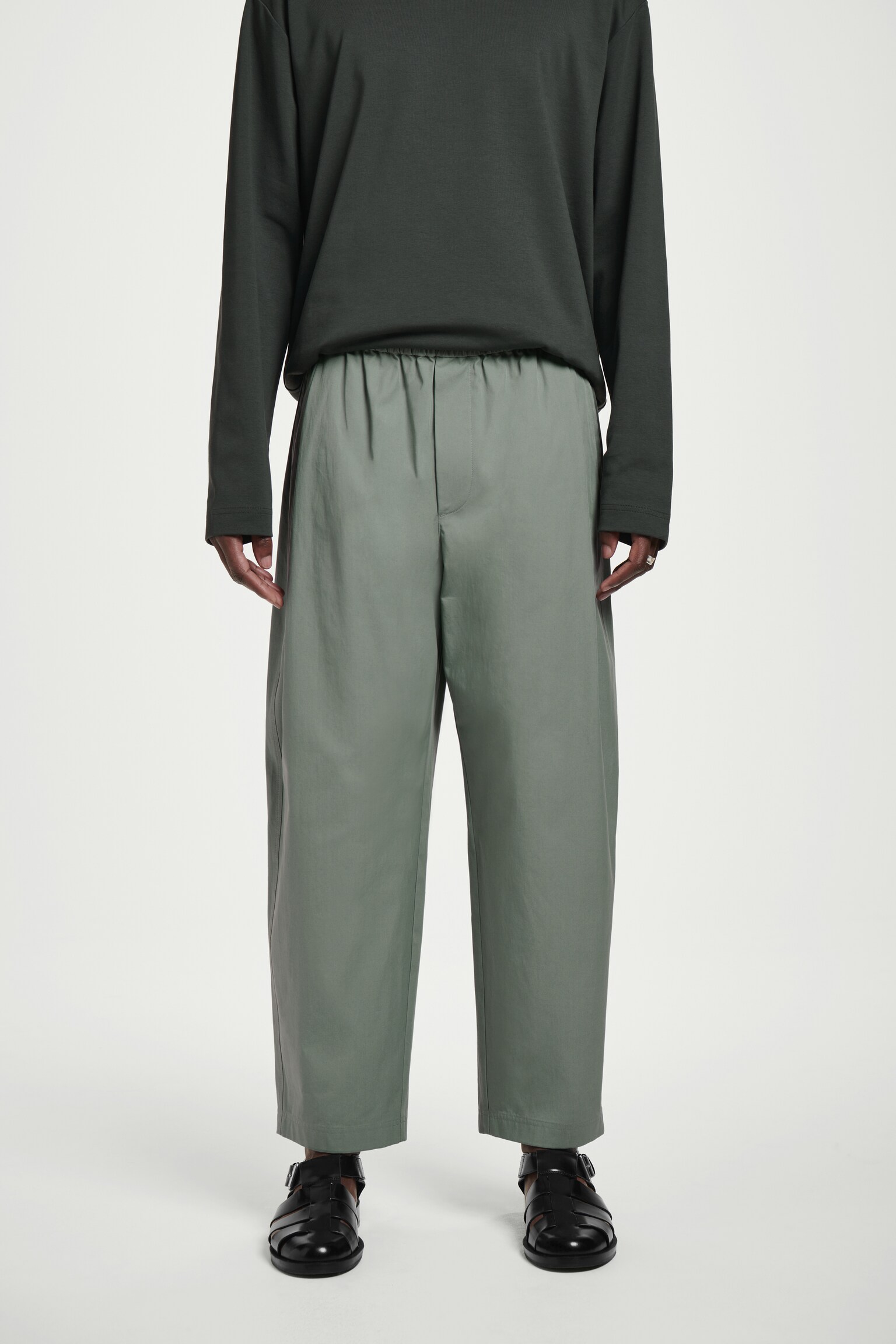 PANTALON COURT LARGE À TAILLE ÉLASTIQUÉE - VERT/TAUPE - 4