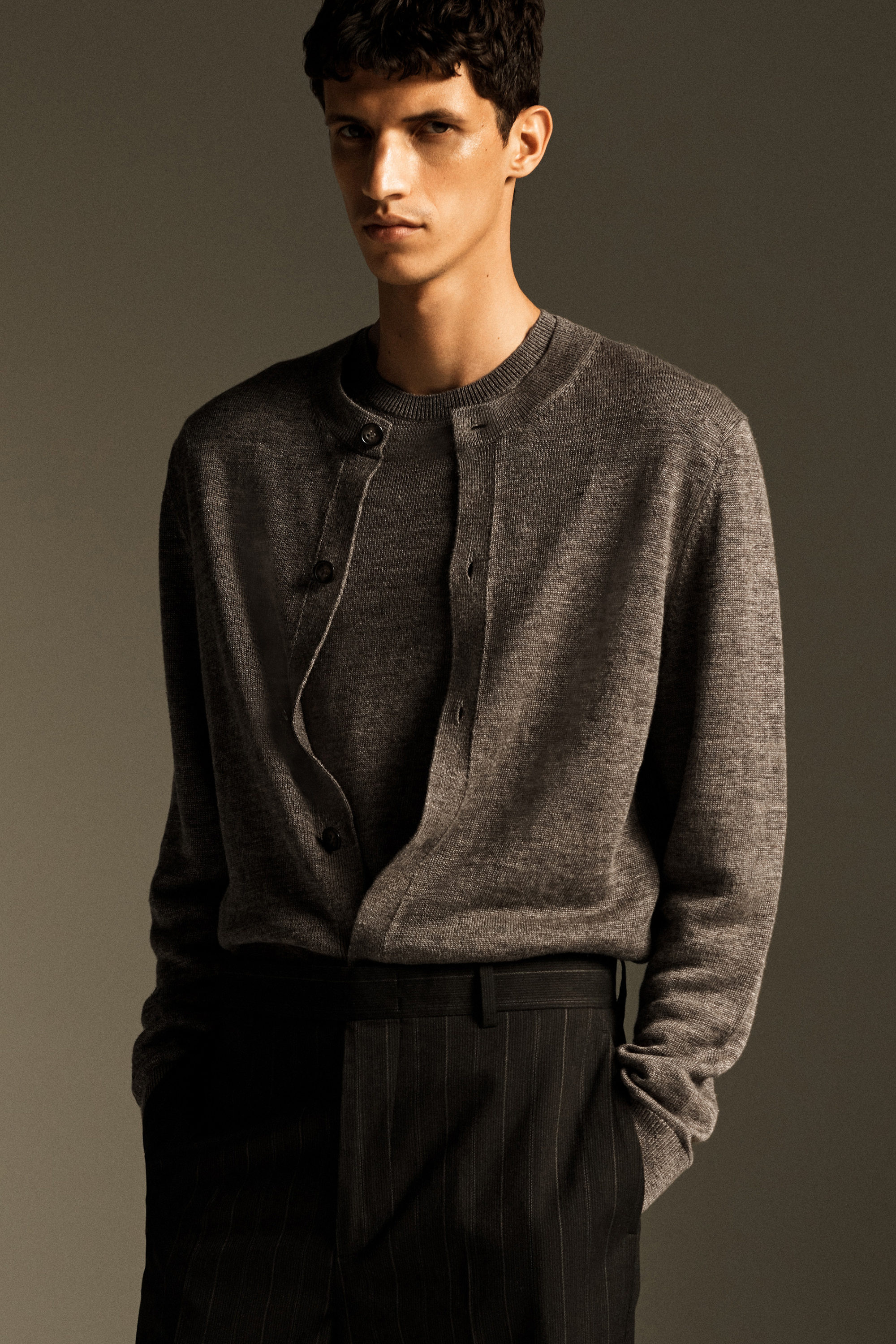 KNITTED LINEN CARDIGAN - TAUPE MÉLANGE | COS CA