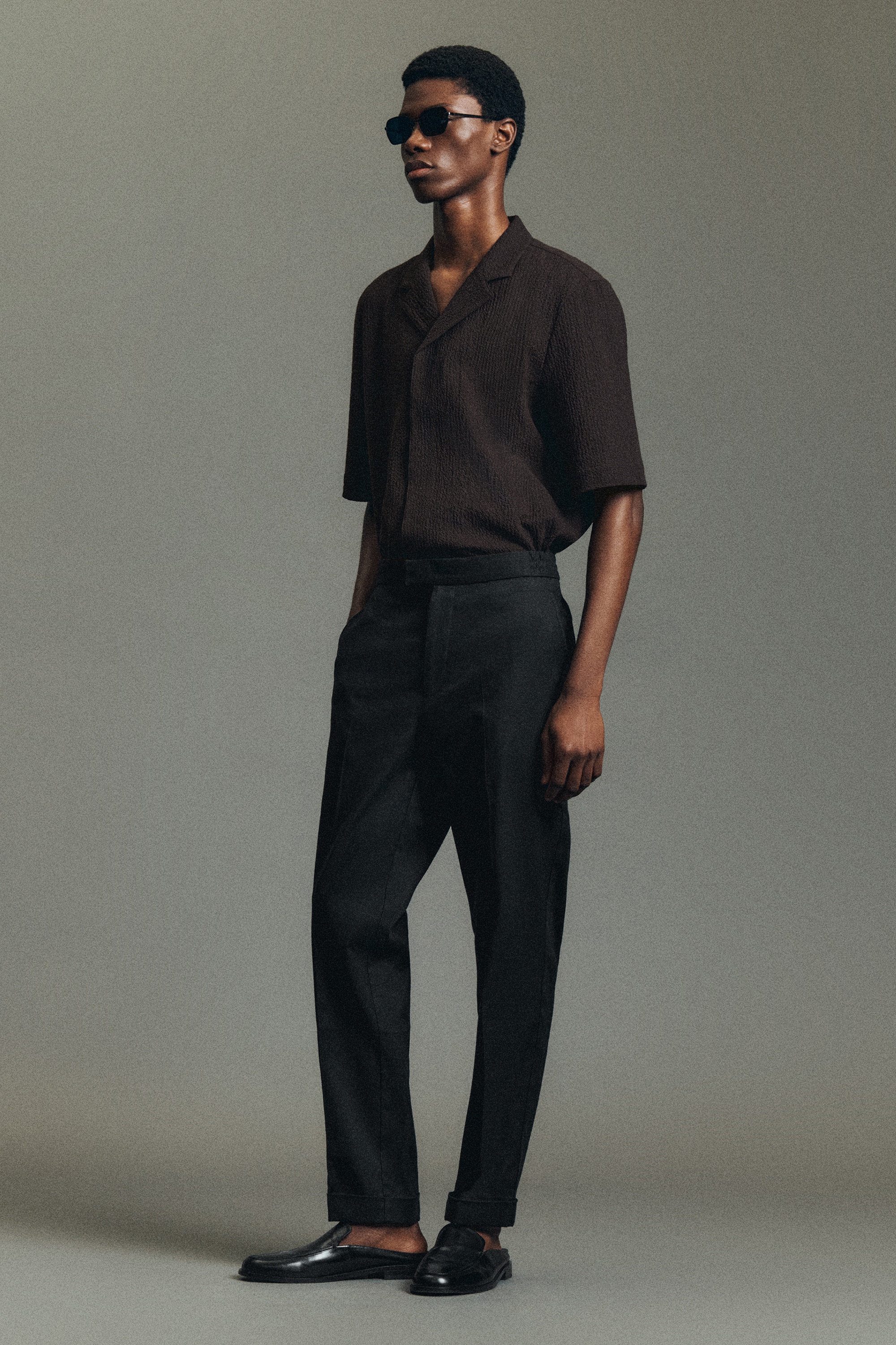 LINEN-COTTON SLIM-FIT STRAIGHT-LEG TROUSERS