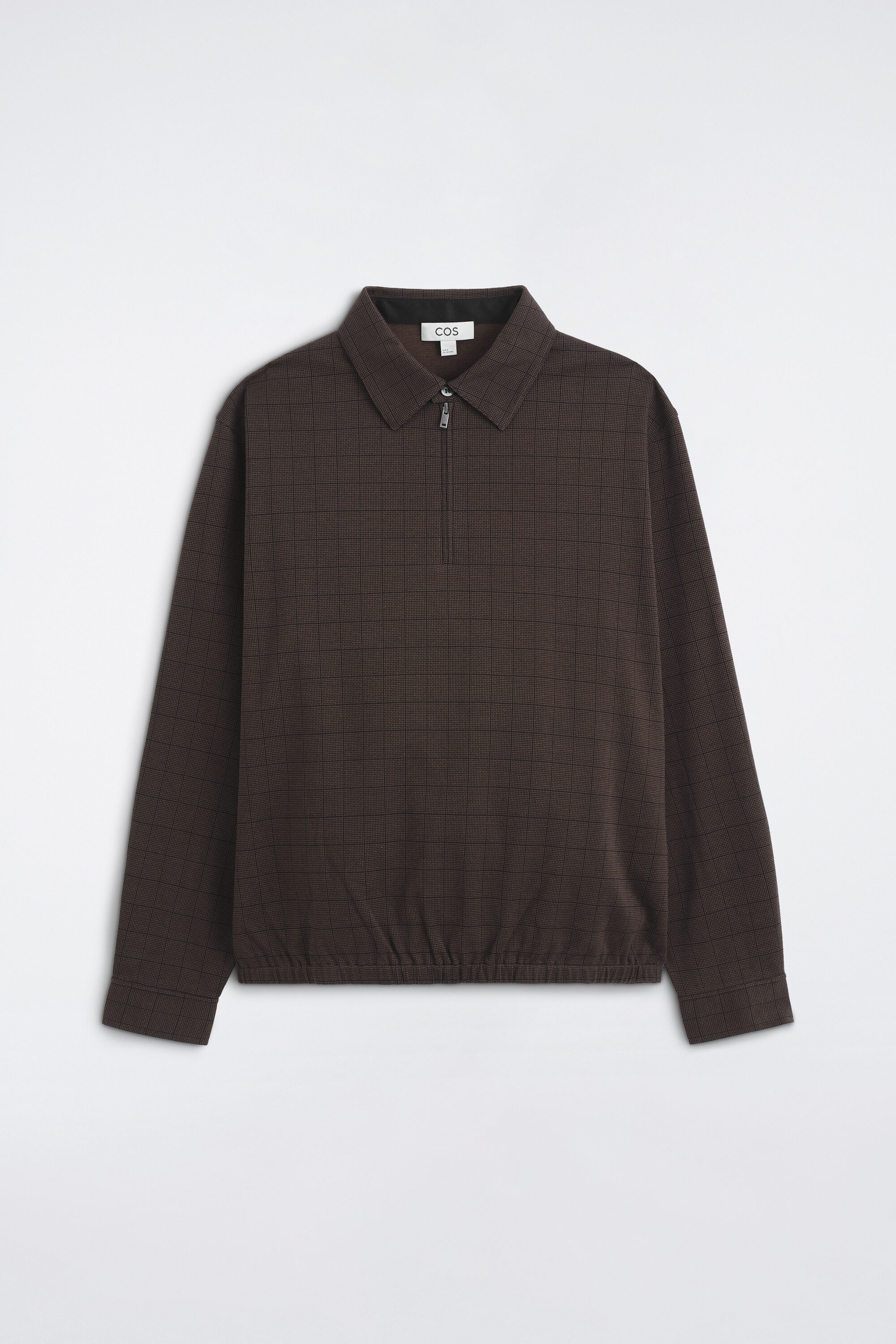 CHECKED COTTON JACQUARD ZIP-UP POLO SHIRT - BROWN / CHECKED | COS US