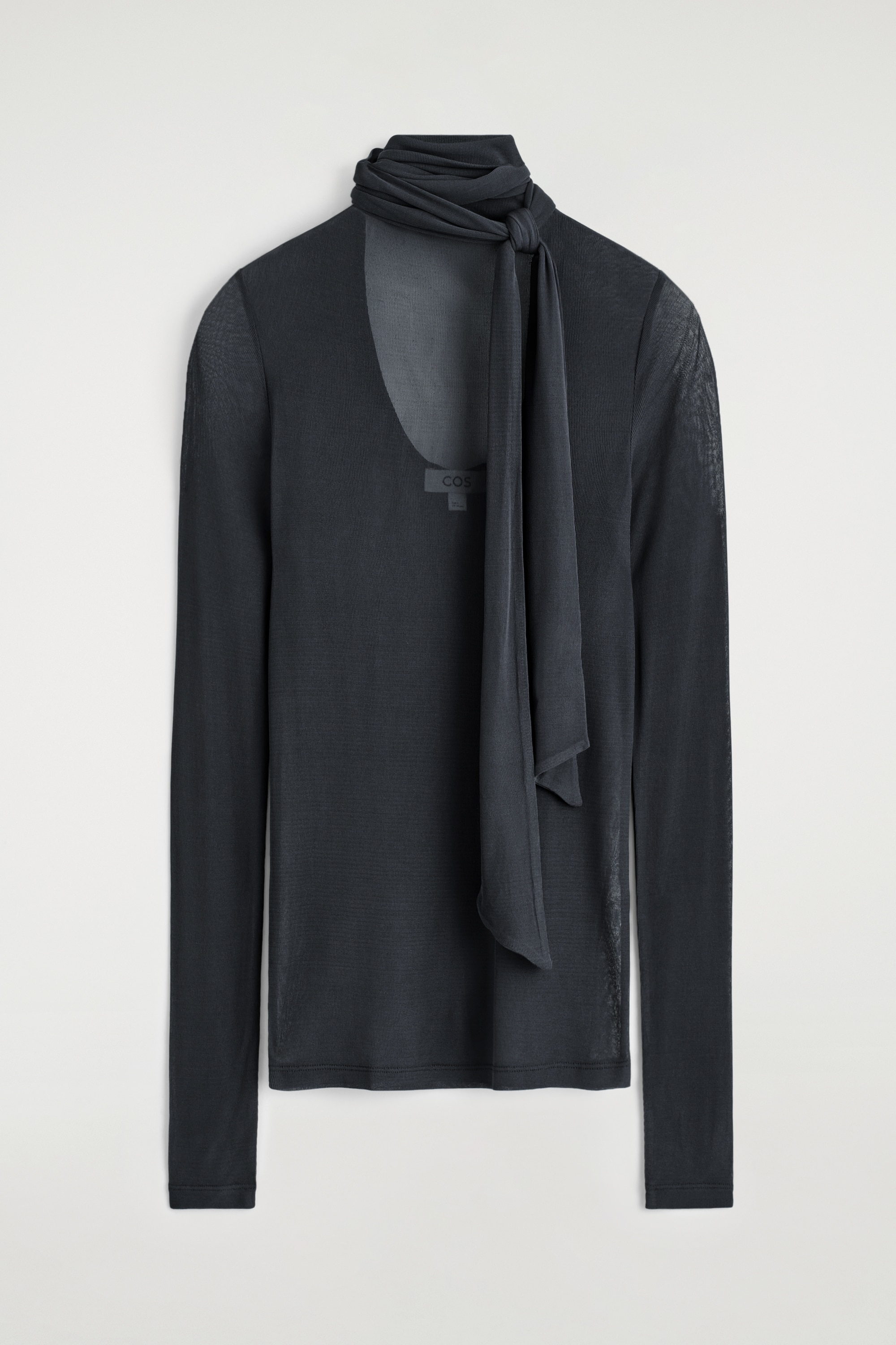 OBERTEIL AUS SEIDE MIT SCHALDETAIL - ANTHRAZIT/ECRU