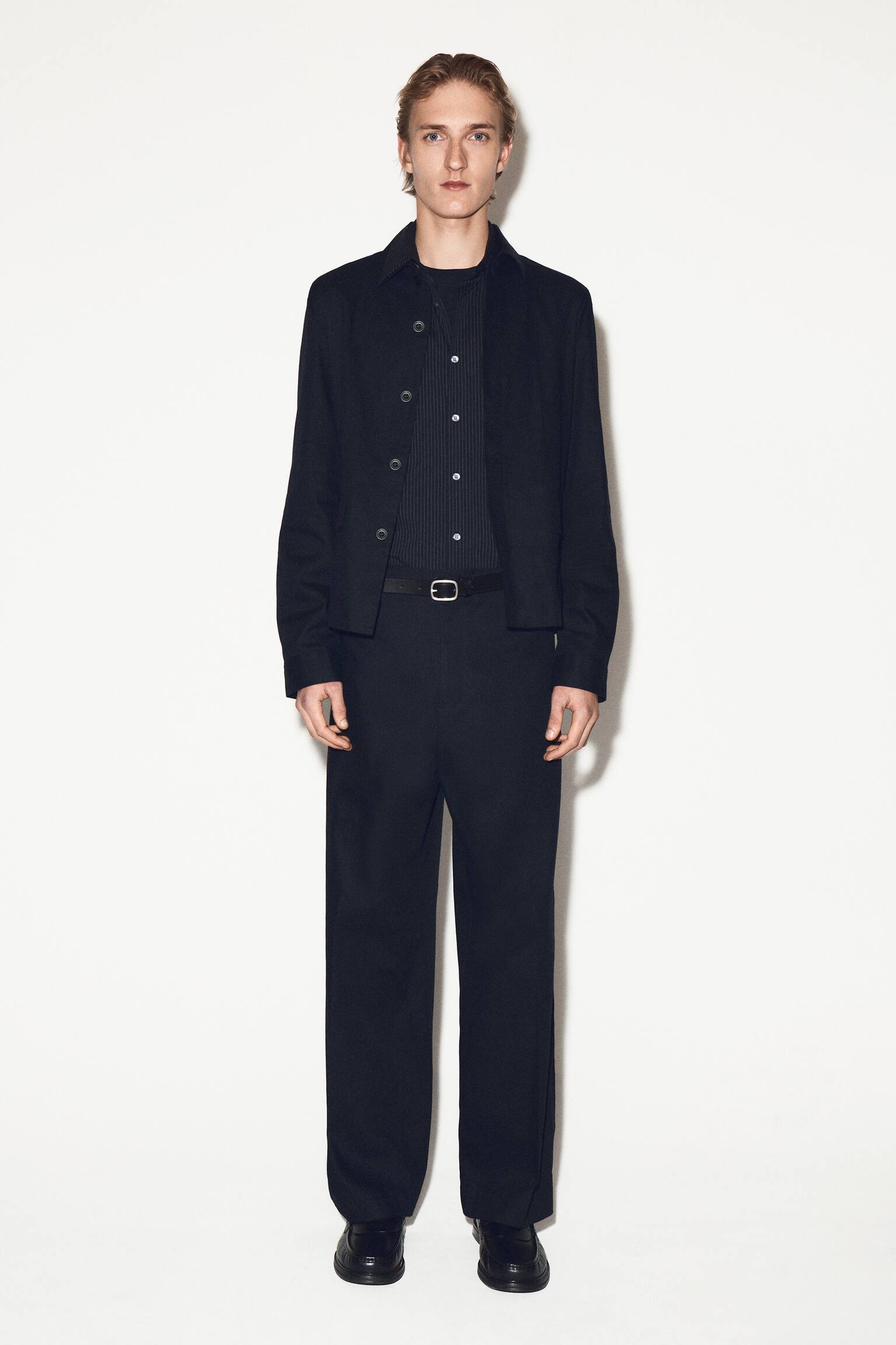 COTTON-LINEN RELAXED-FIT STRAIGHT-LEG TROUSERS - NAVY - 7