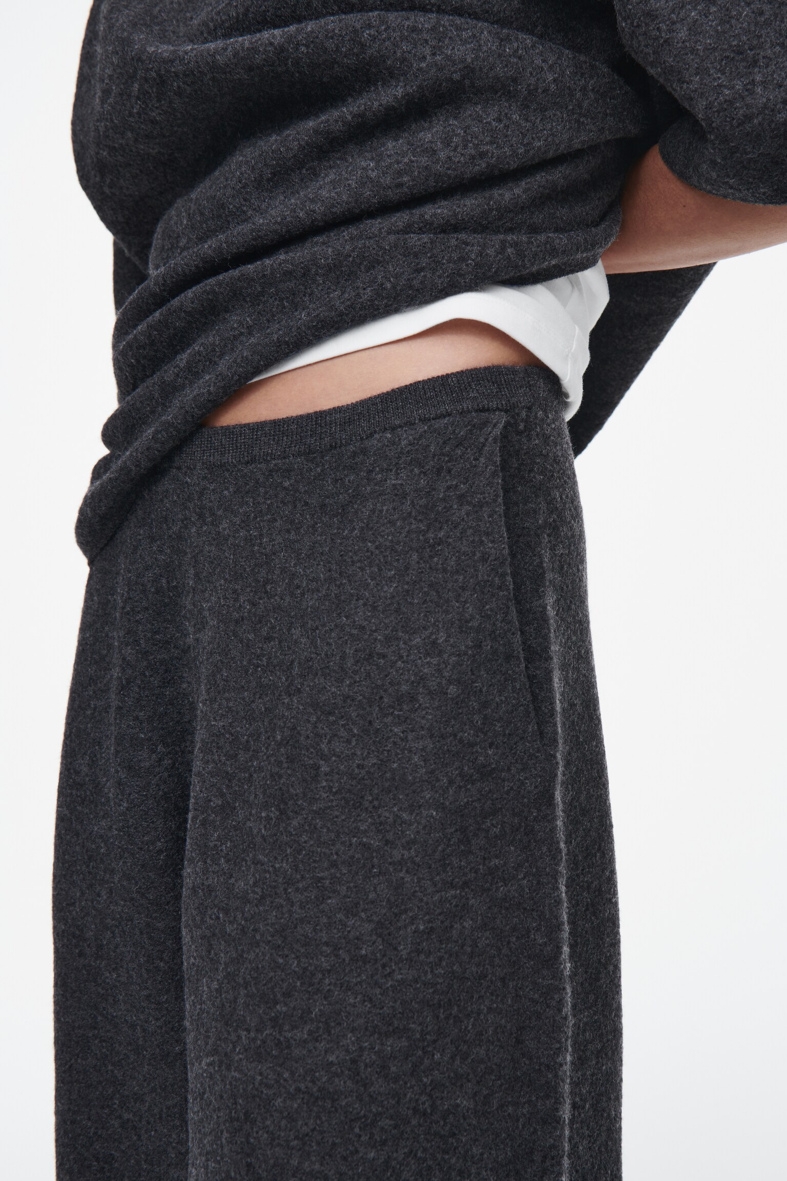 Kalhoty z plstěné merino vlny - CHARCOAL MELANGE - 4