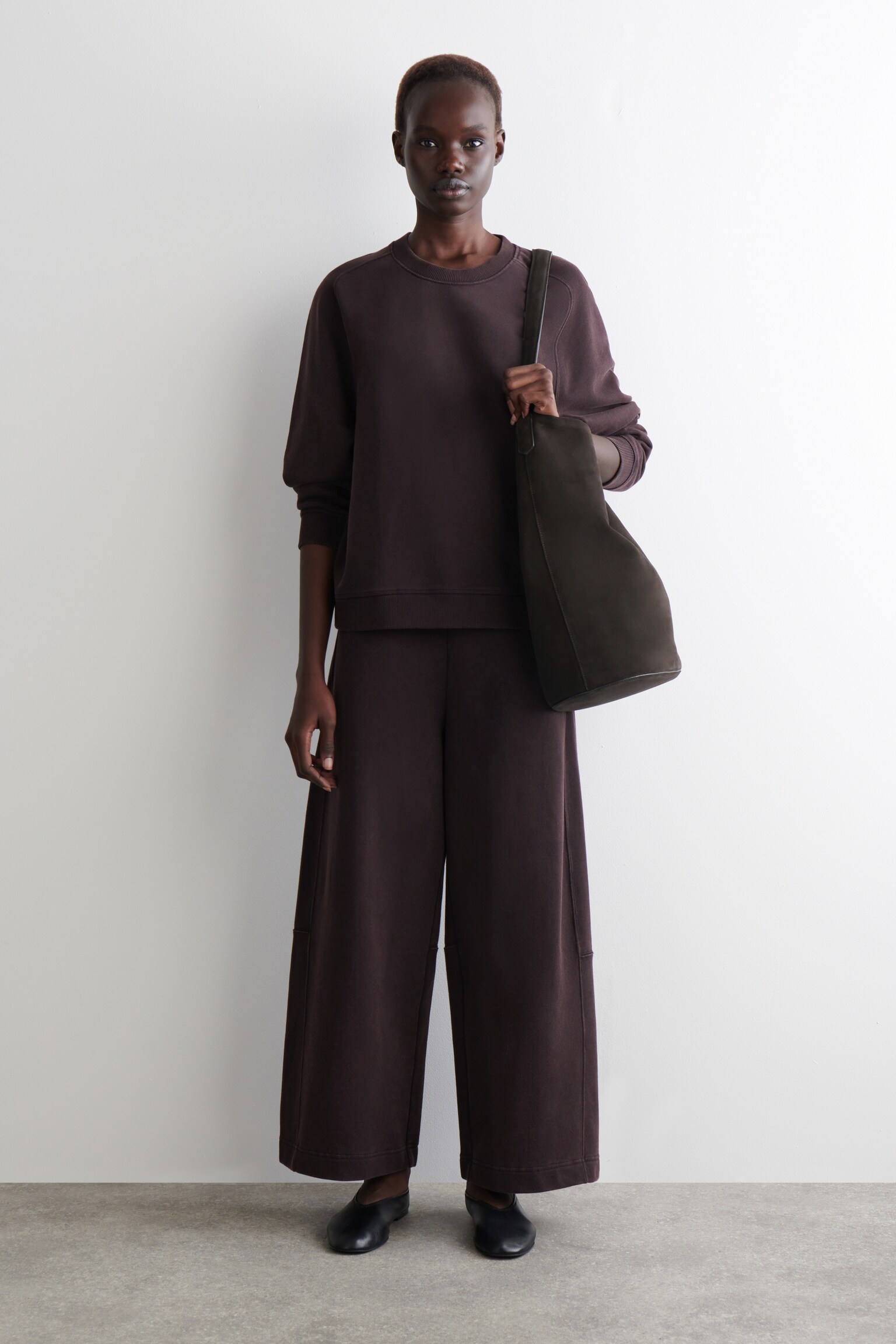 COTTON WIDE-LEG JOGGERS - DARK PURPLE/DARK-GREY MÉLANGE