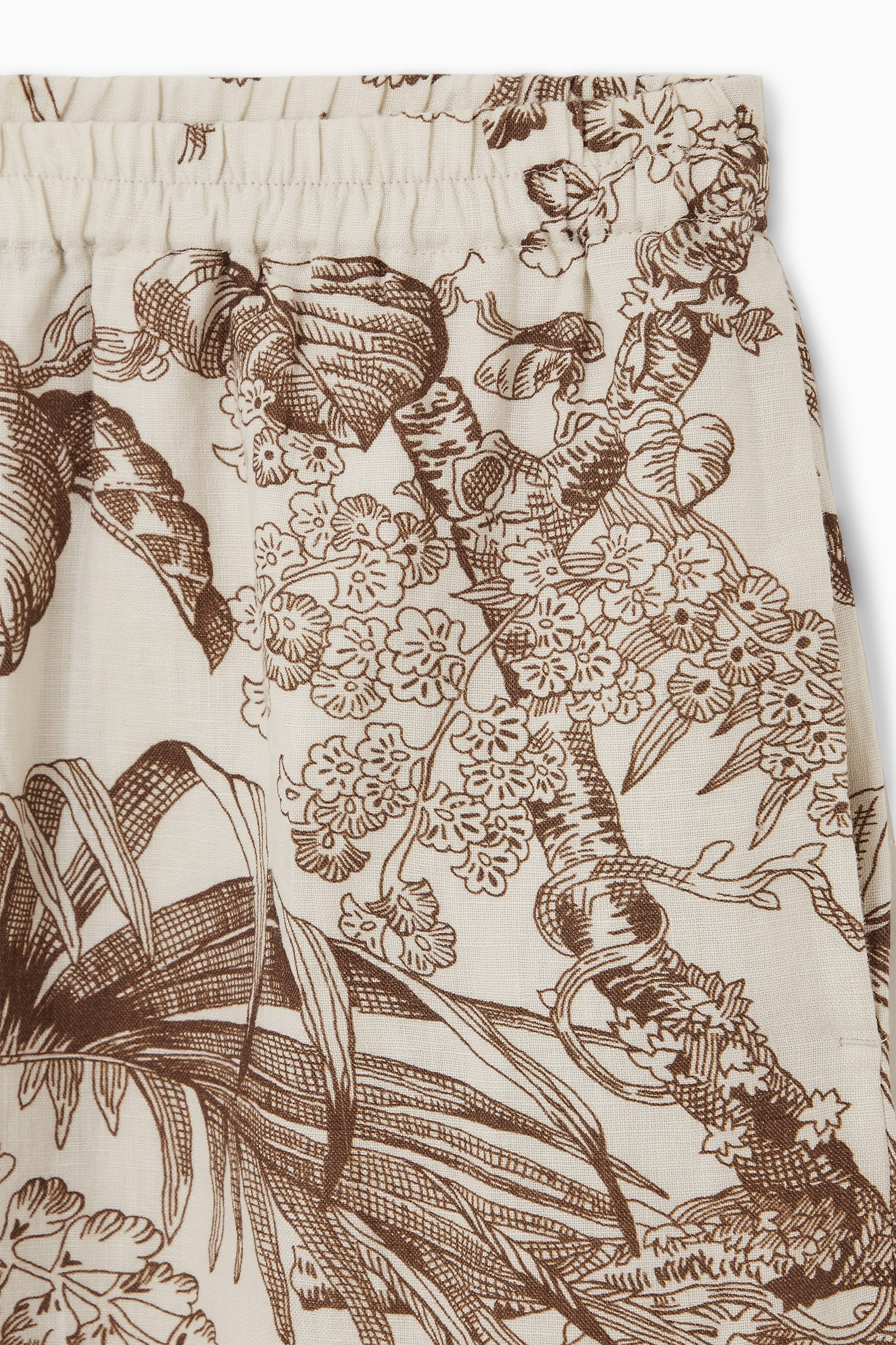 BOTANICAL-PRINT LINEN SHORTS