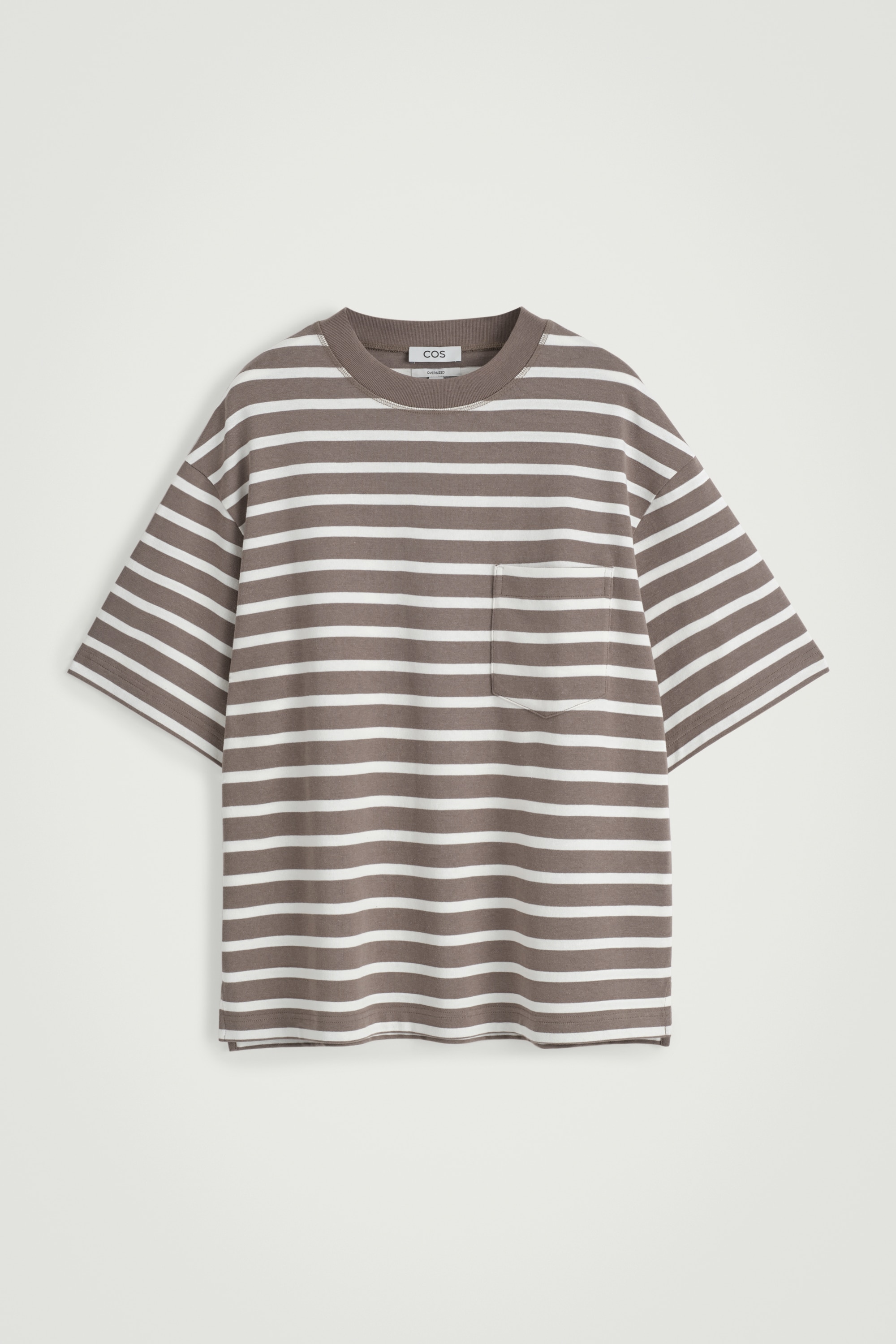 OVERSIZED HEAVYWEIGHT COTTON T-SHIRT - BROWN / STRIPED/WHITE/BLACK
