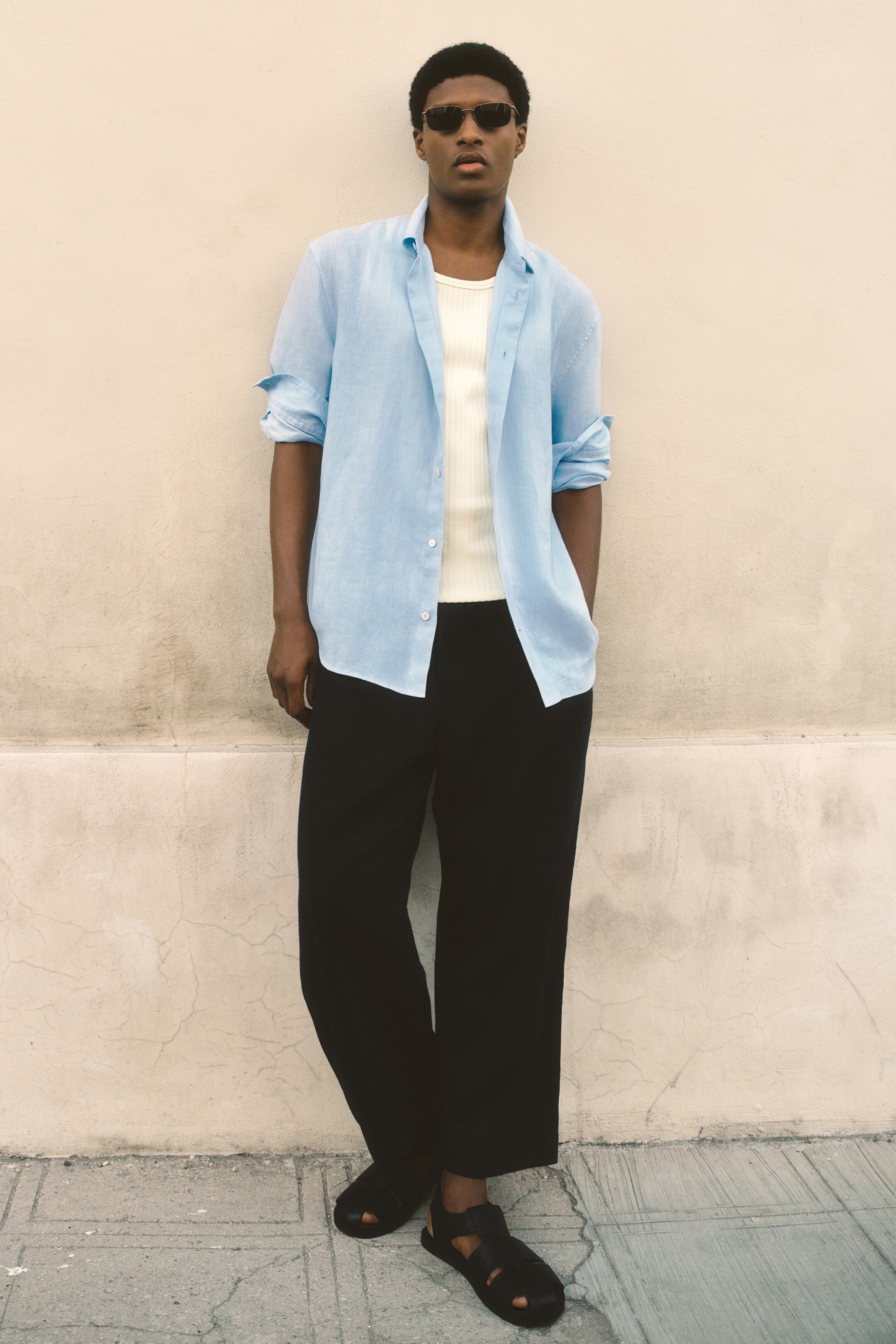 Agrandir l'image: PANTALON LARGE À TAILLE ÉLASTIQUÉE EN LIN - BLEU MARINE - HOMME | H&M CH 6