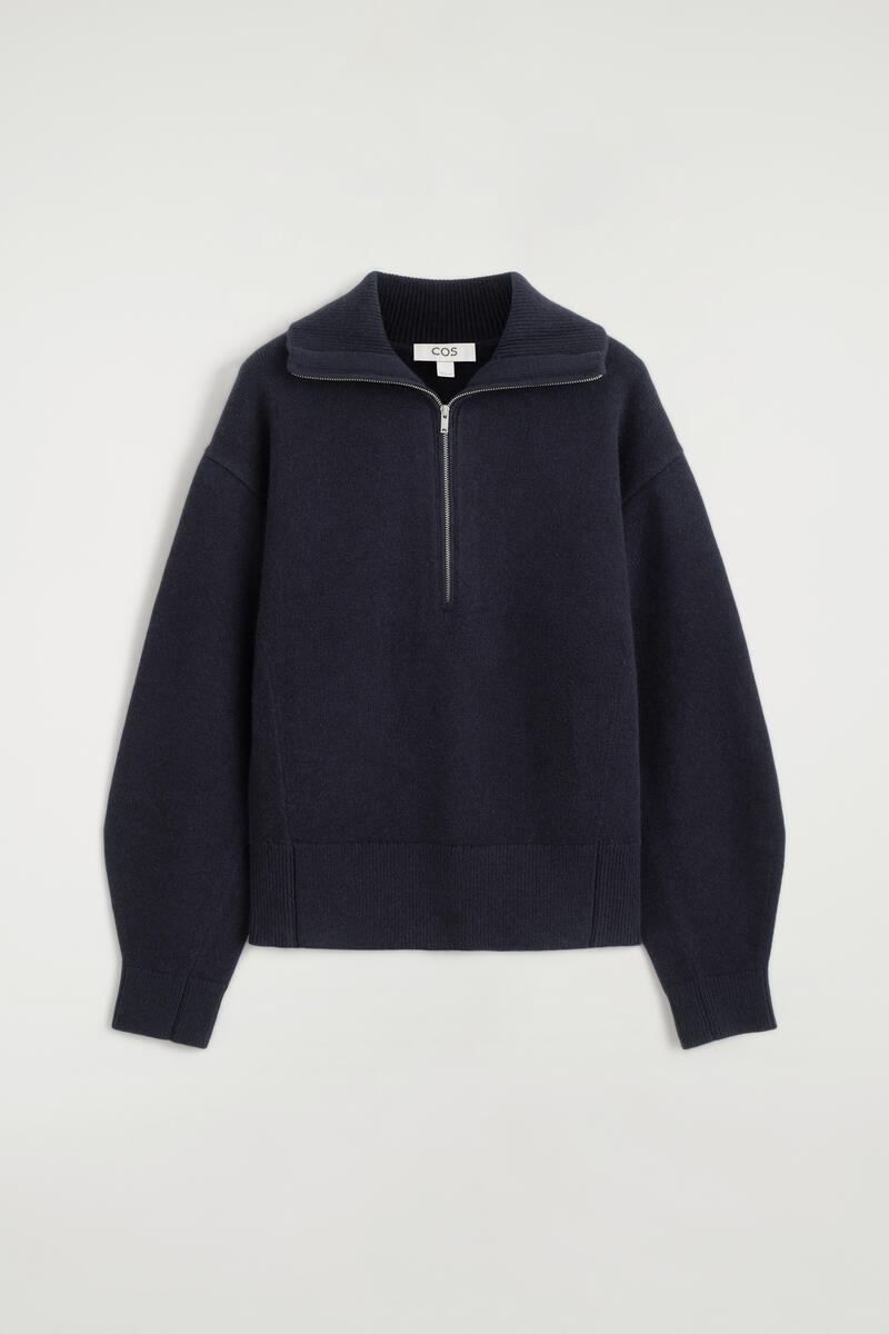 Merino Wool Funnel-Neck Zip-Up Sweater