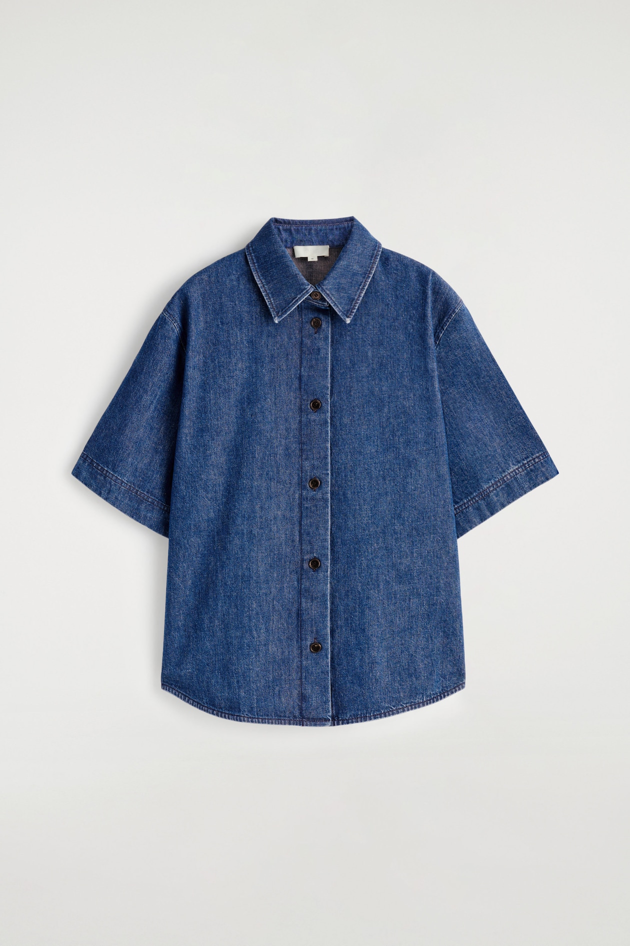 BOXY SHORT-SLEEVED DENIM SHIRT — DARK BLUE