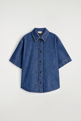 BOXY SHORT-SLEEVED DENIM SHIRT — DARK BLUE 7