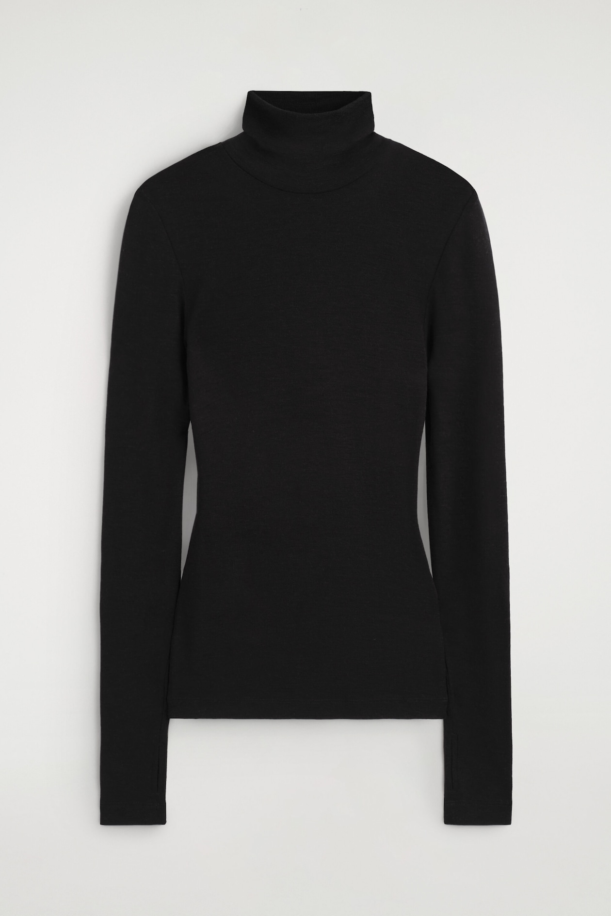 MERINO WOOL TURTLENECK TOP — BLACK