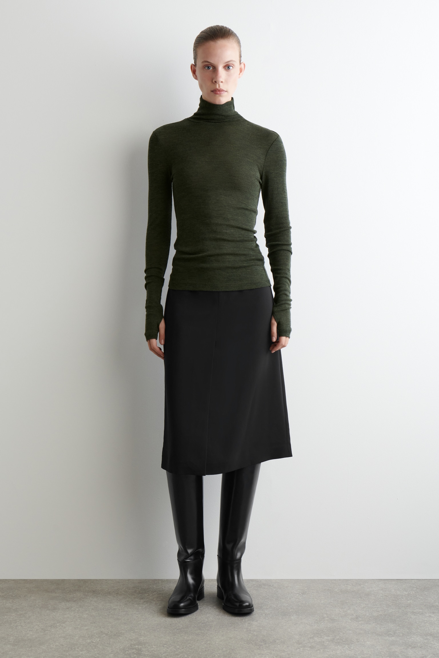 HAUT À COL MONTANT EN LAINE MÉRINOS - VERT FONCÉ CHINÉ/BRUN FONCÉ/BEIGE CLAIR CHINÉ/NAVY - 7