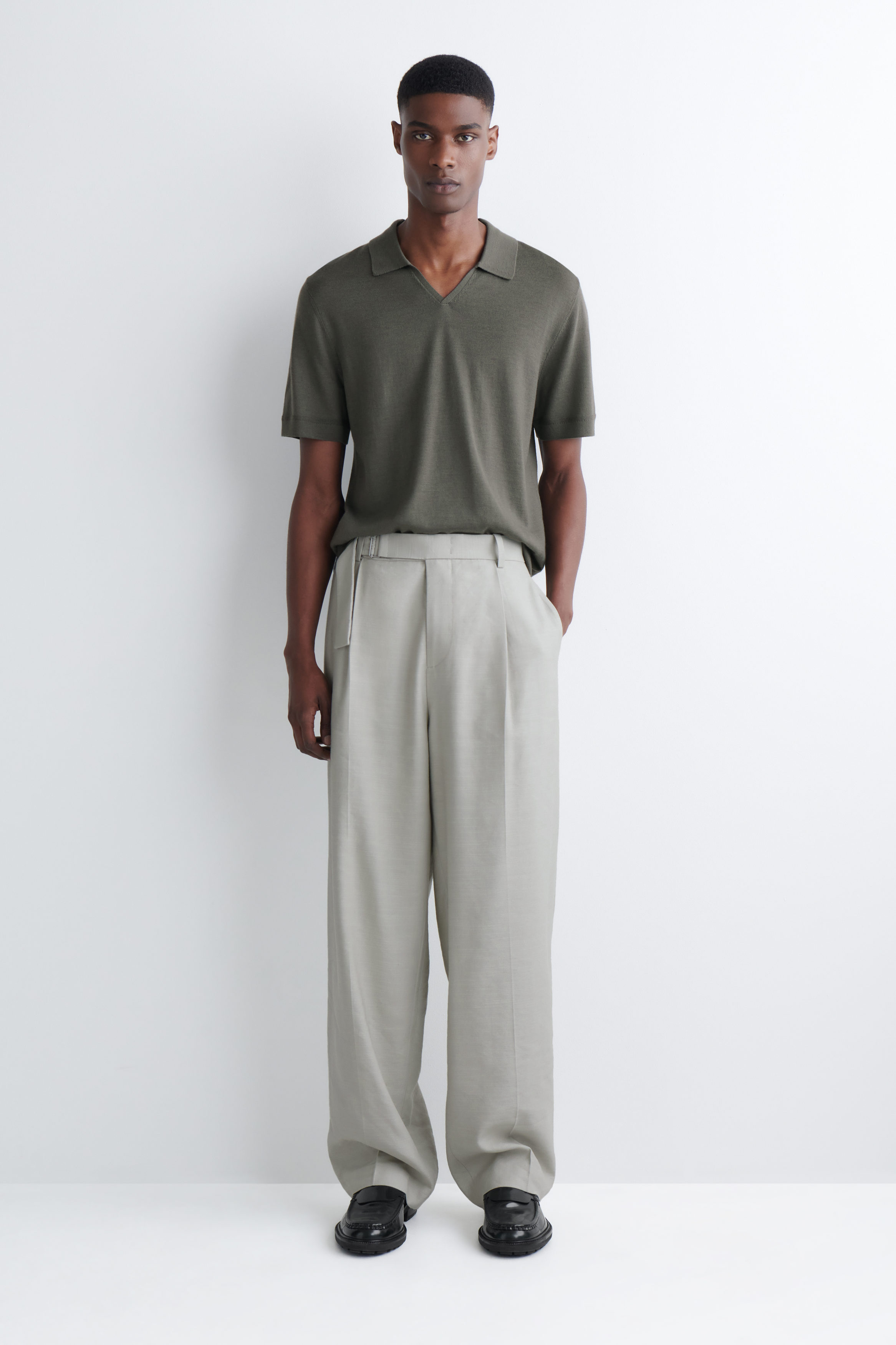 OPEN-COLLAR MERINO WOOL POLO SHIRT - KHAKI | COS US