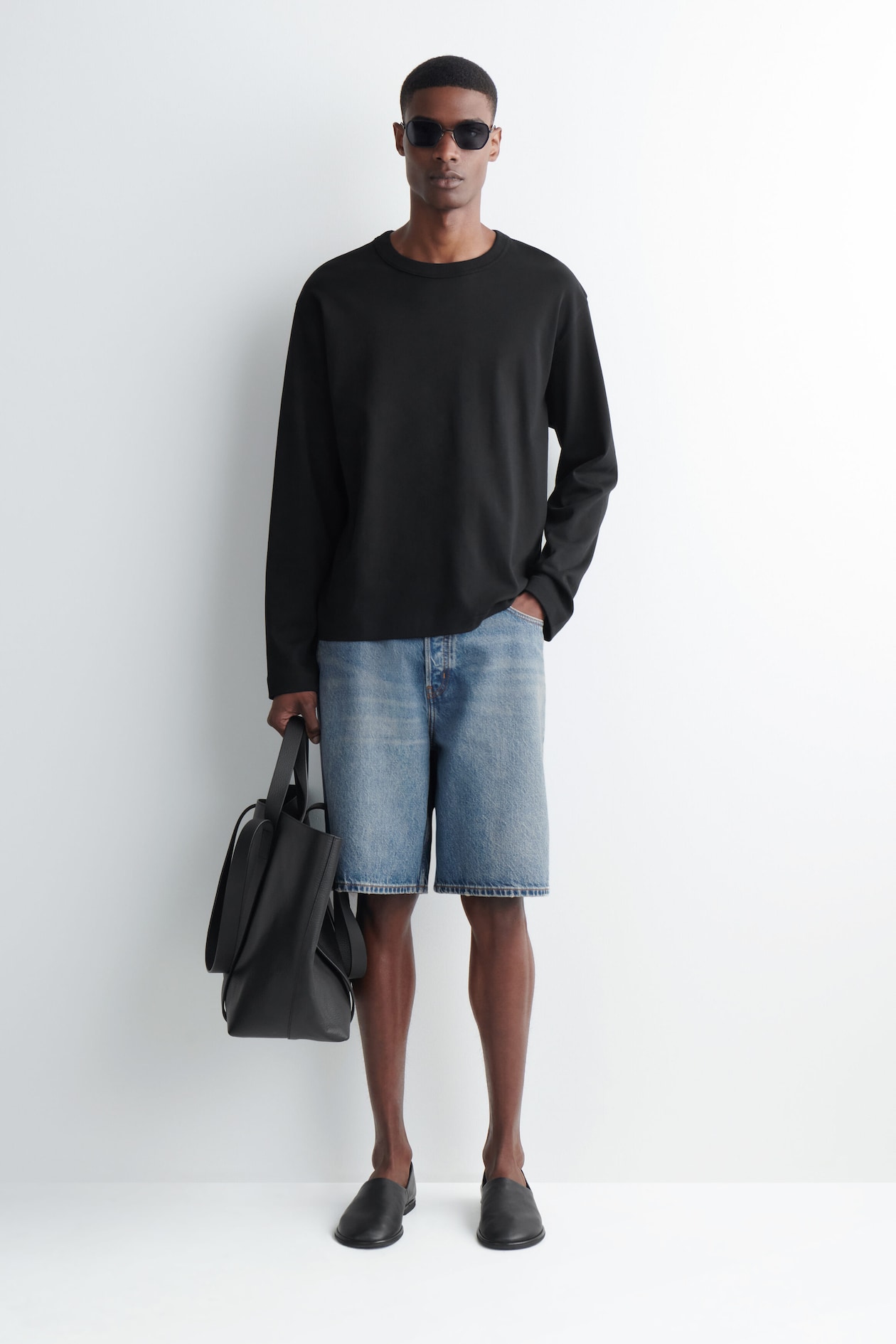 RIDER RELAXED-FIT DENIM SHORTS — BLUE