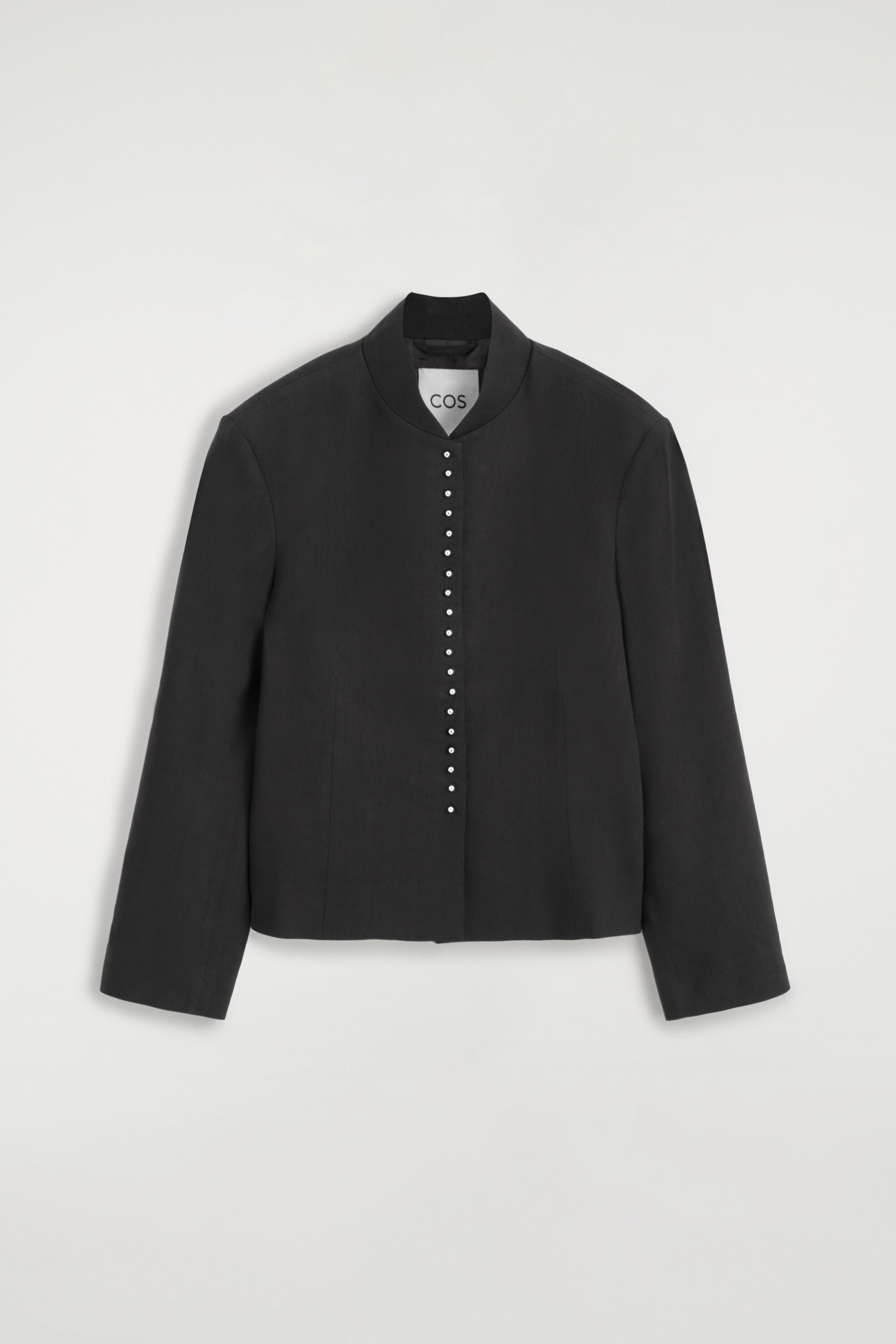 STUD-DETAIL CROPPED LINEN BLAZER - BLACK | COS US