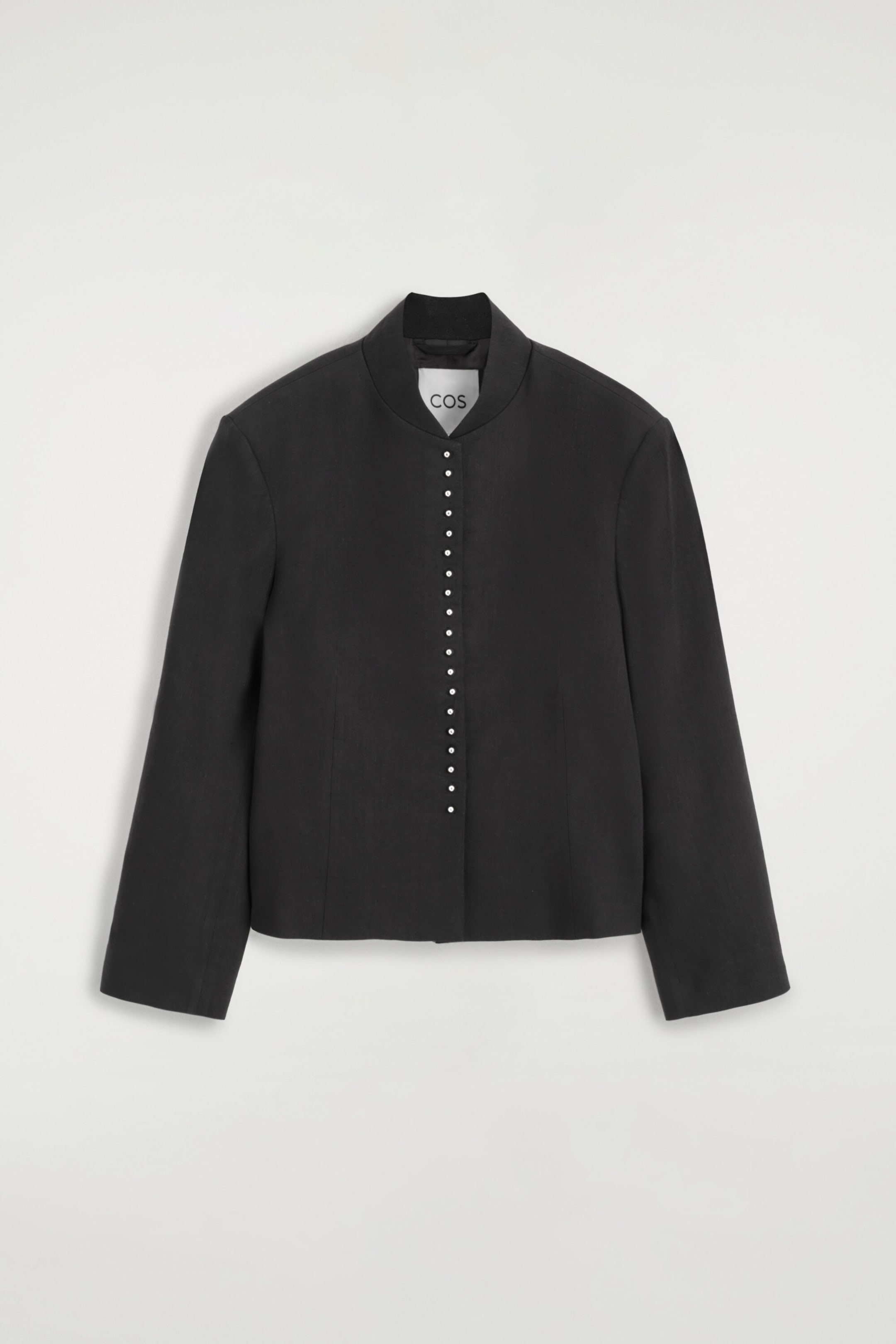 STUD-DETAIL CROPPED LINEN BLAZER