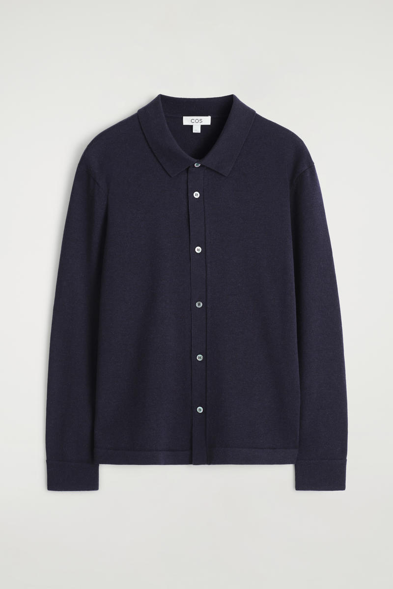 Cos Knitted Merino Wool Shirt In Navy In Blue