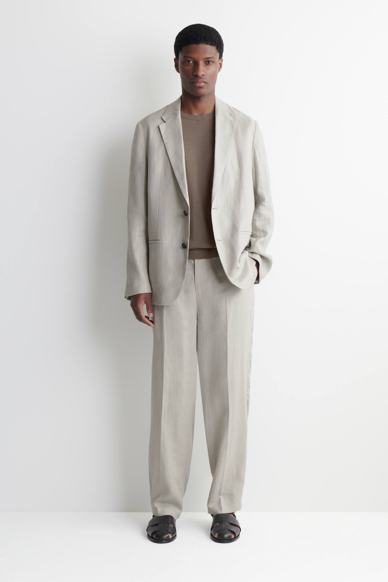 בלייזר פשתן עם כפתורים יחידים-GREEN - 5