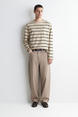 RELAXED JERSEY INTERLOCK LONG-SLEEVED T-SHIRT — IVORY / GREEN / STRIPED 2