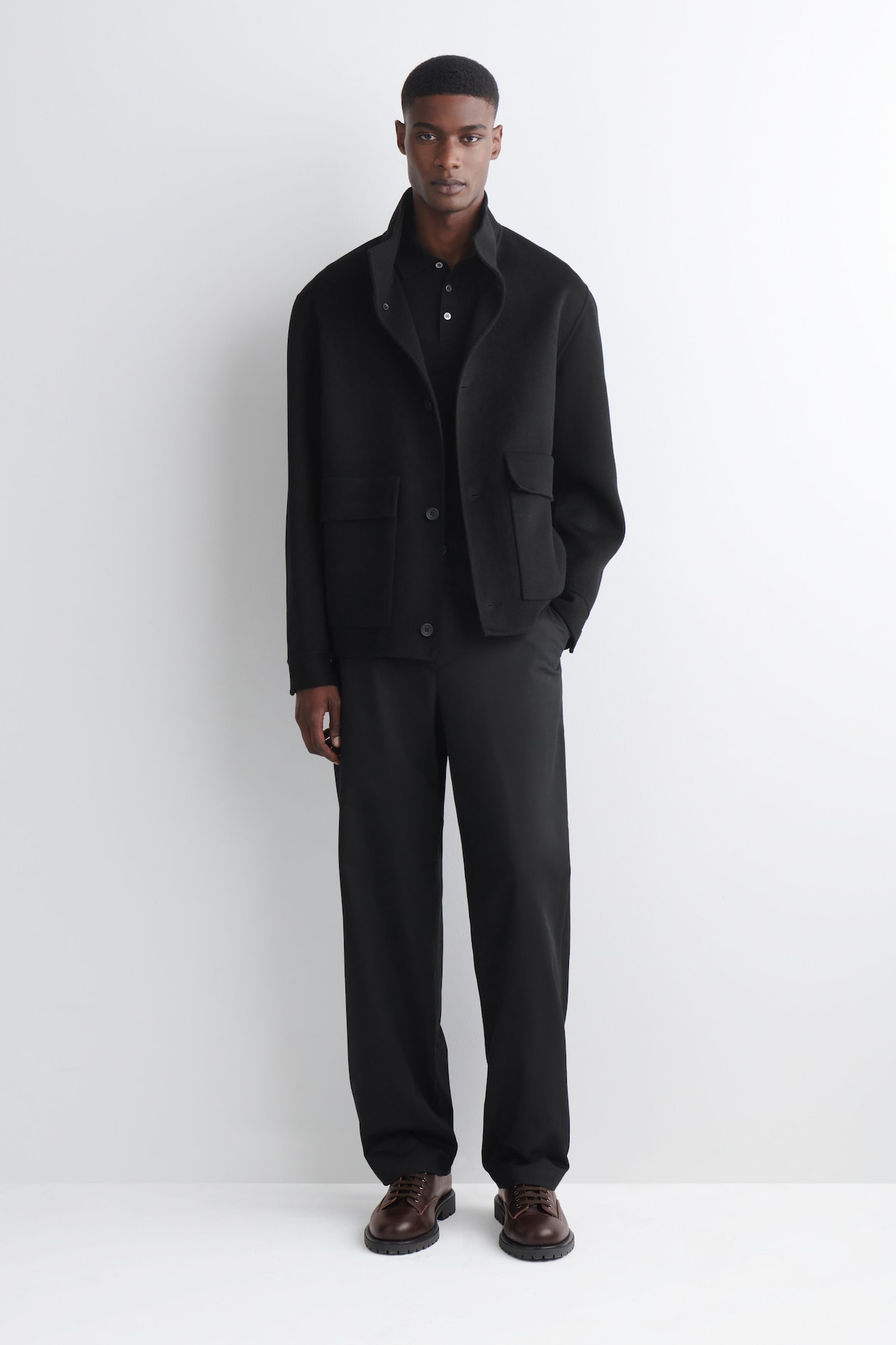 COTTON REGULAR-FIT STRAIGHT-LEG CHINOS — BLACK