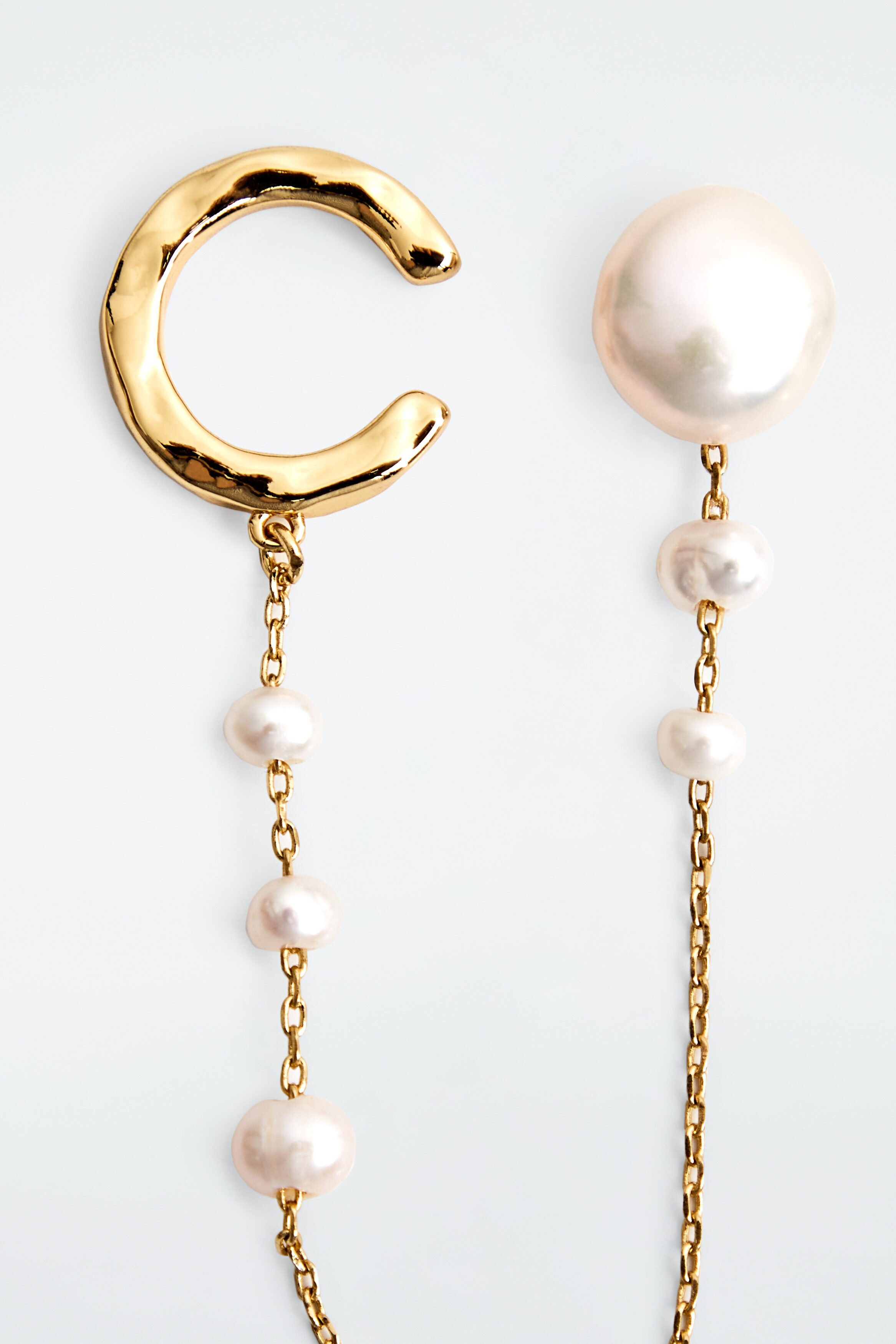 アクセサリー PEARL HOOP&CHAIN PIERCED EARRINGS Heritage Pearl D-Link Gold-Tone Stainless Steel Hoop