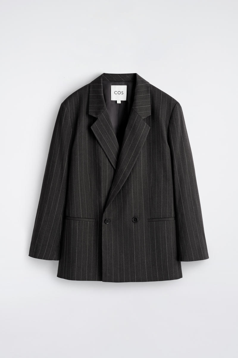 Cos Pinstriped Double-breasted Blazer In Gray