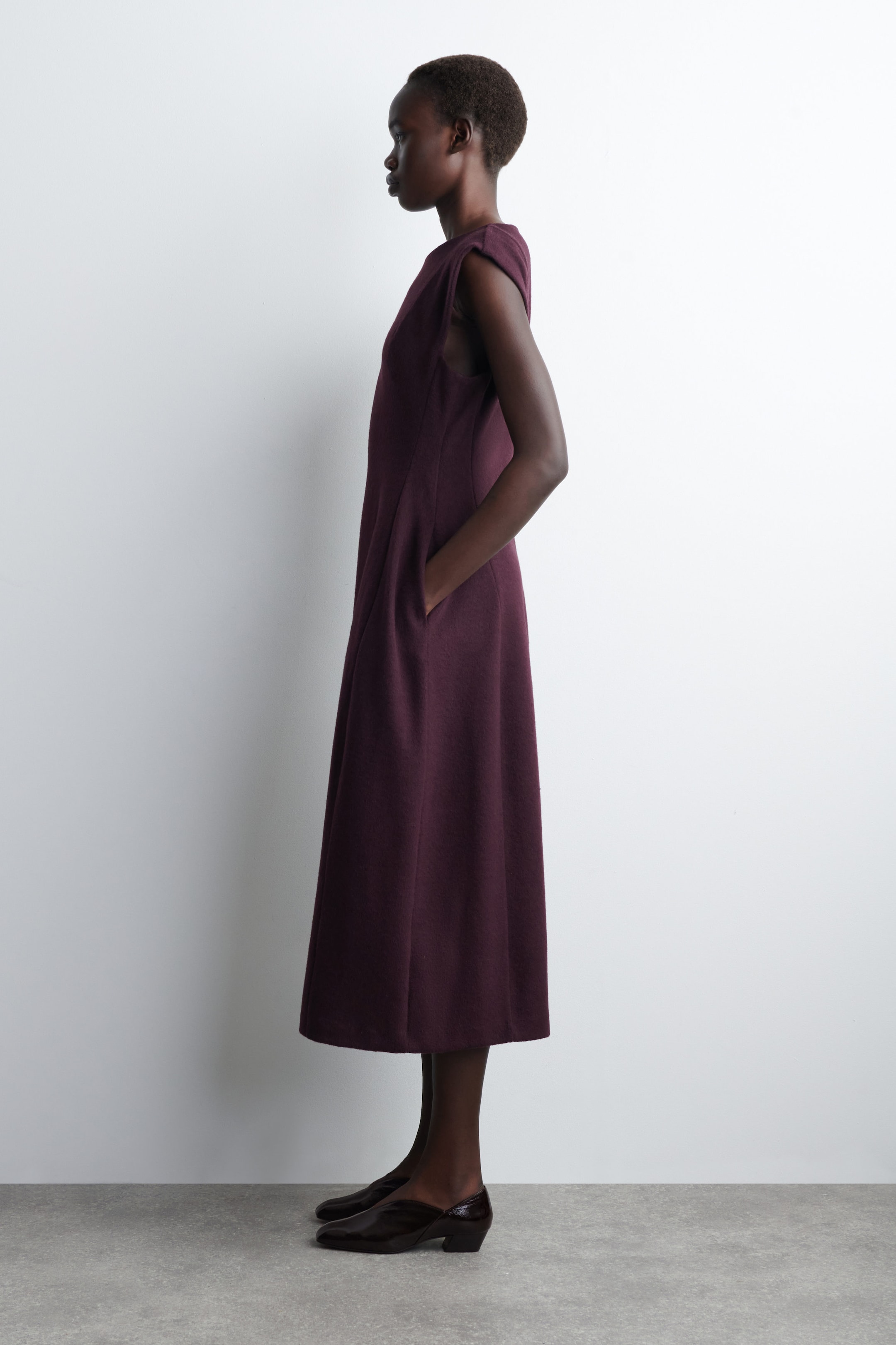 SCULPTED BRUSHED-WOOL MIDI DRESS