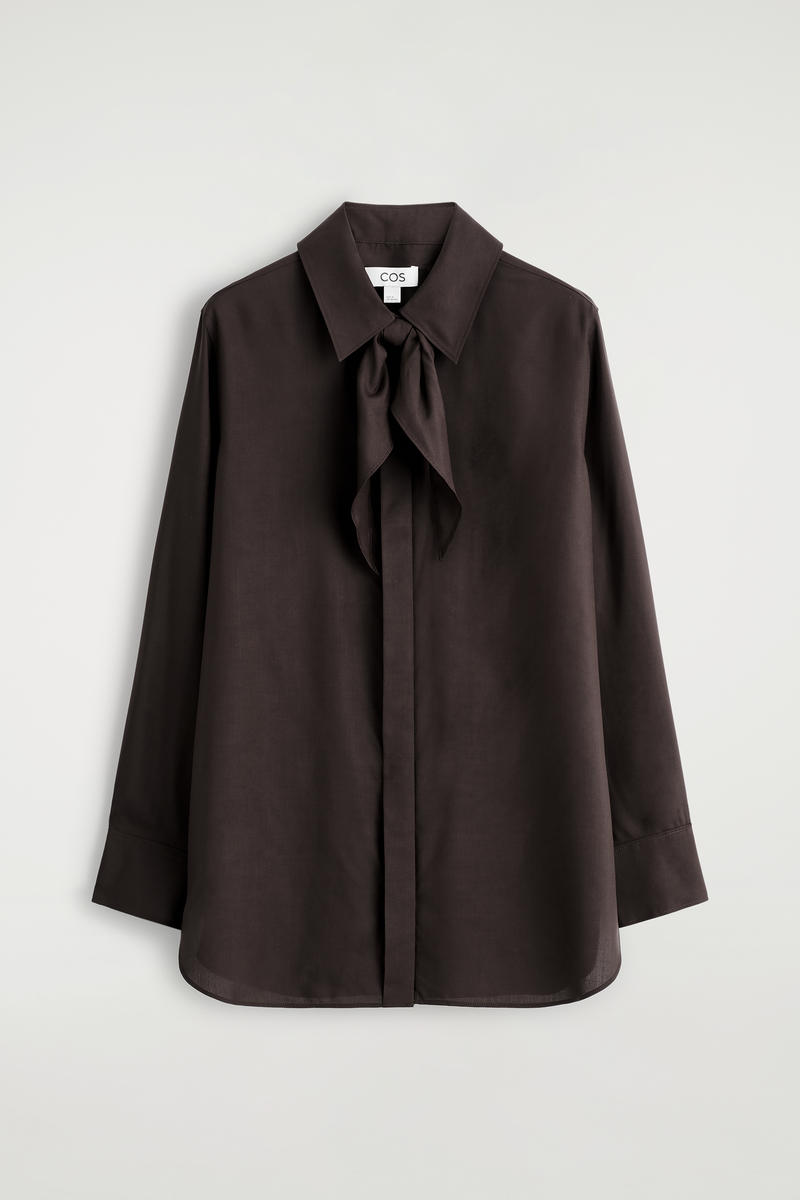 Cos Chemise À Détail Foulard En Soie In Brown