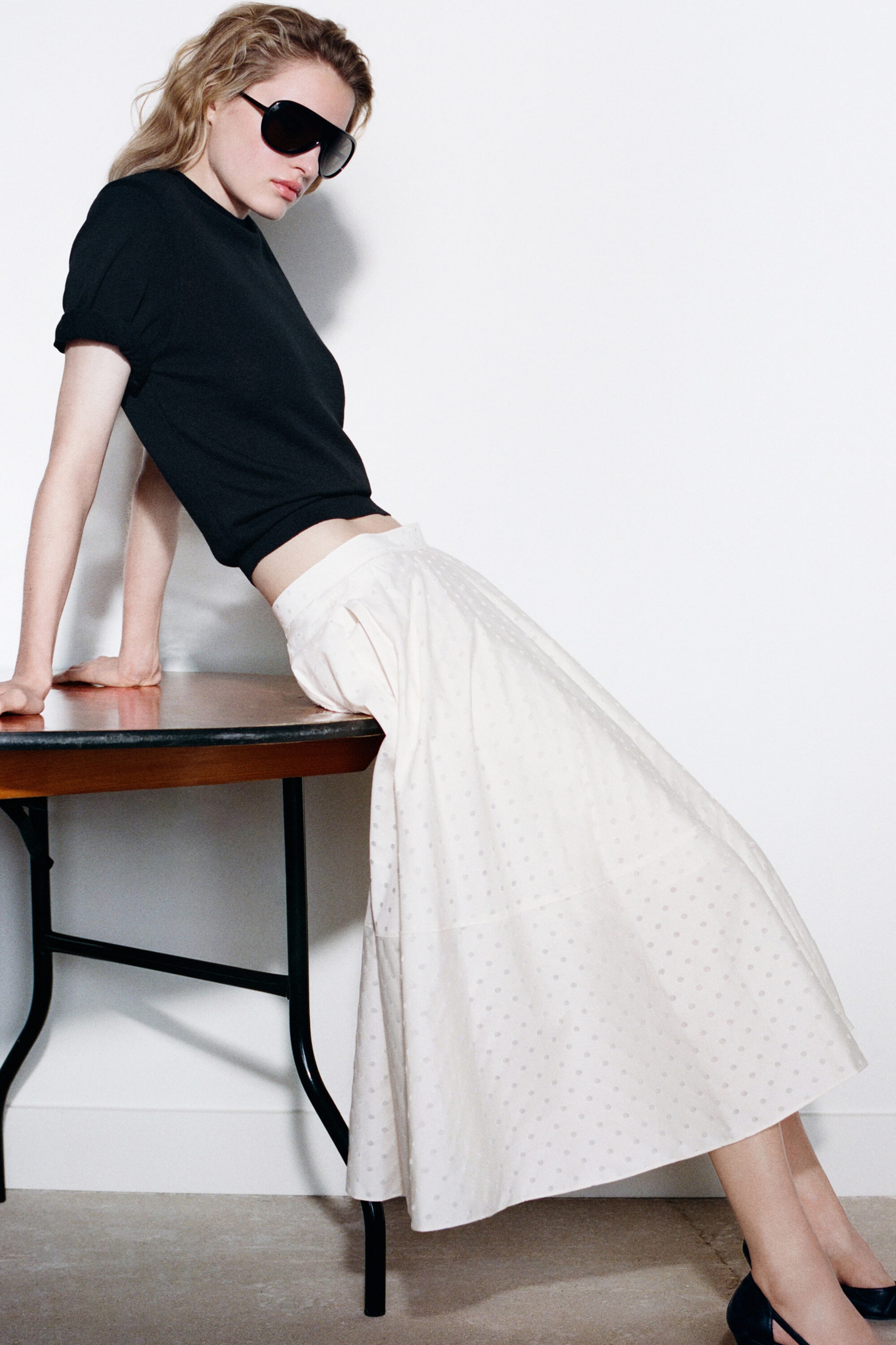 MIDIROCK AUS BAUMWOLL-JACQUARD MIT POLKA-DOTS