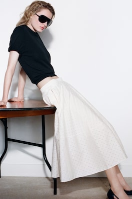 POLKA-DOT JACQUARD COTTON MIDI SKIRT — WHITE / POLKA DOT 6