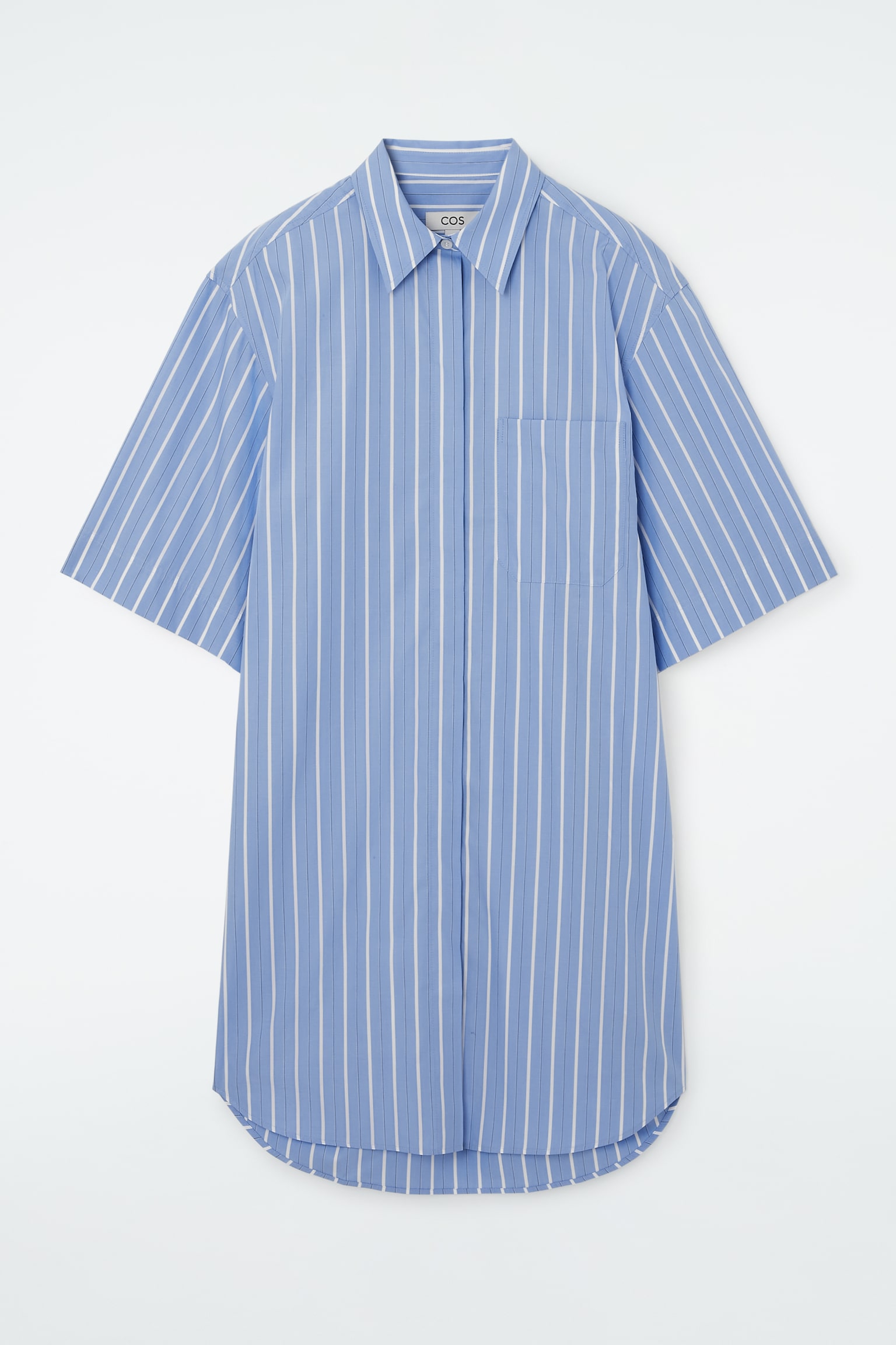 OVERSIZED POPLIN MINI SHIRT DRESS - BLUE / STRIPED/WHITE