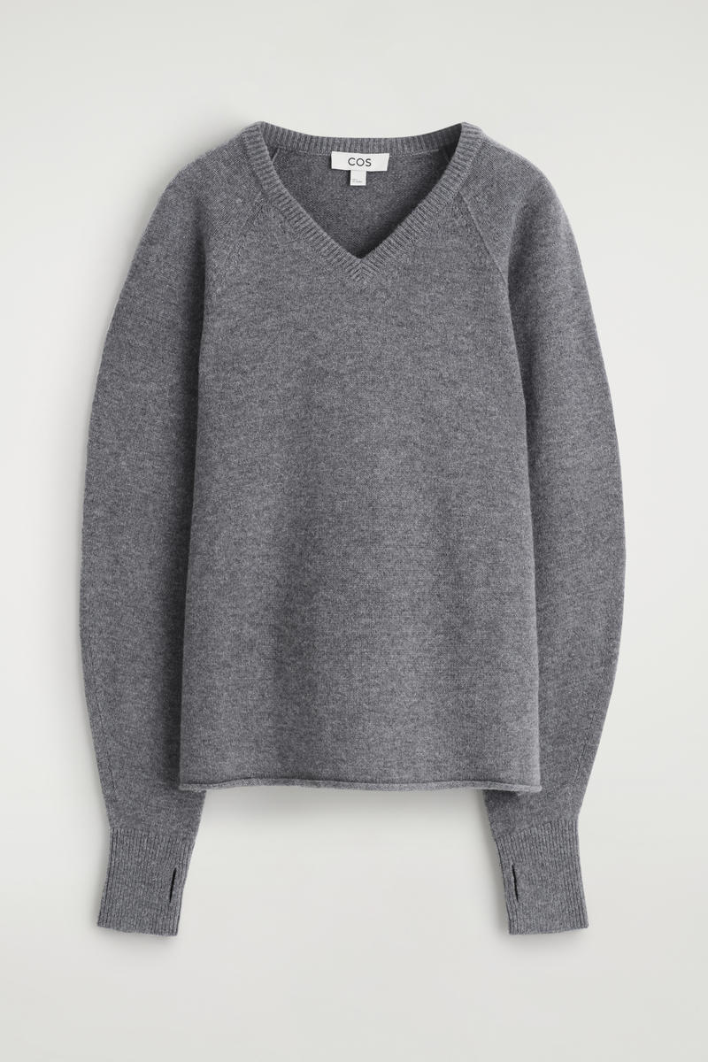 Cos Merino Wool V-neck Sweater In Gray