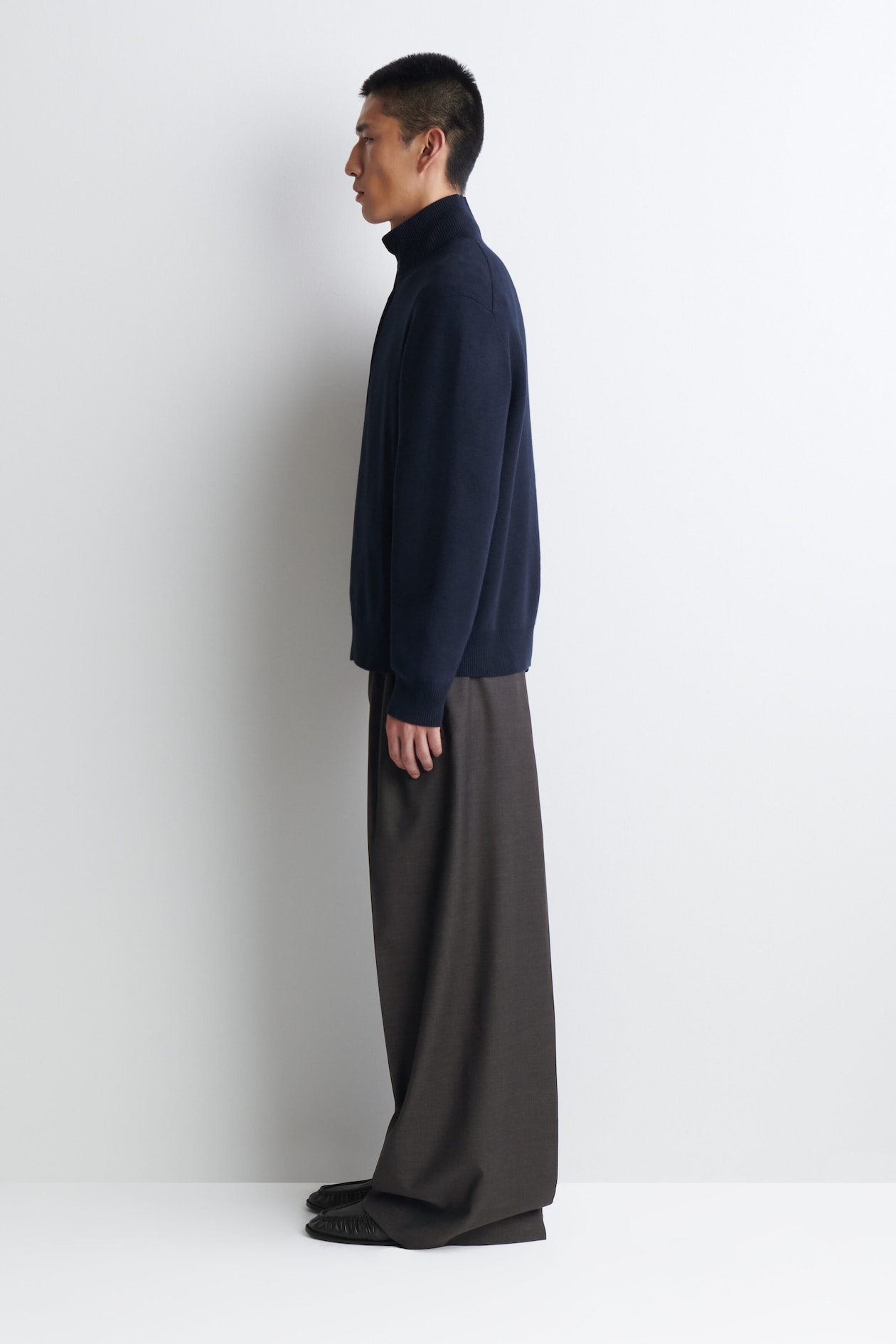 DOUBLE-FACED KNITTED HALF-ZIP JUMPER — NAVY