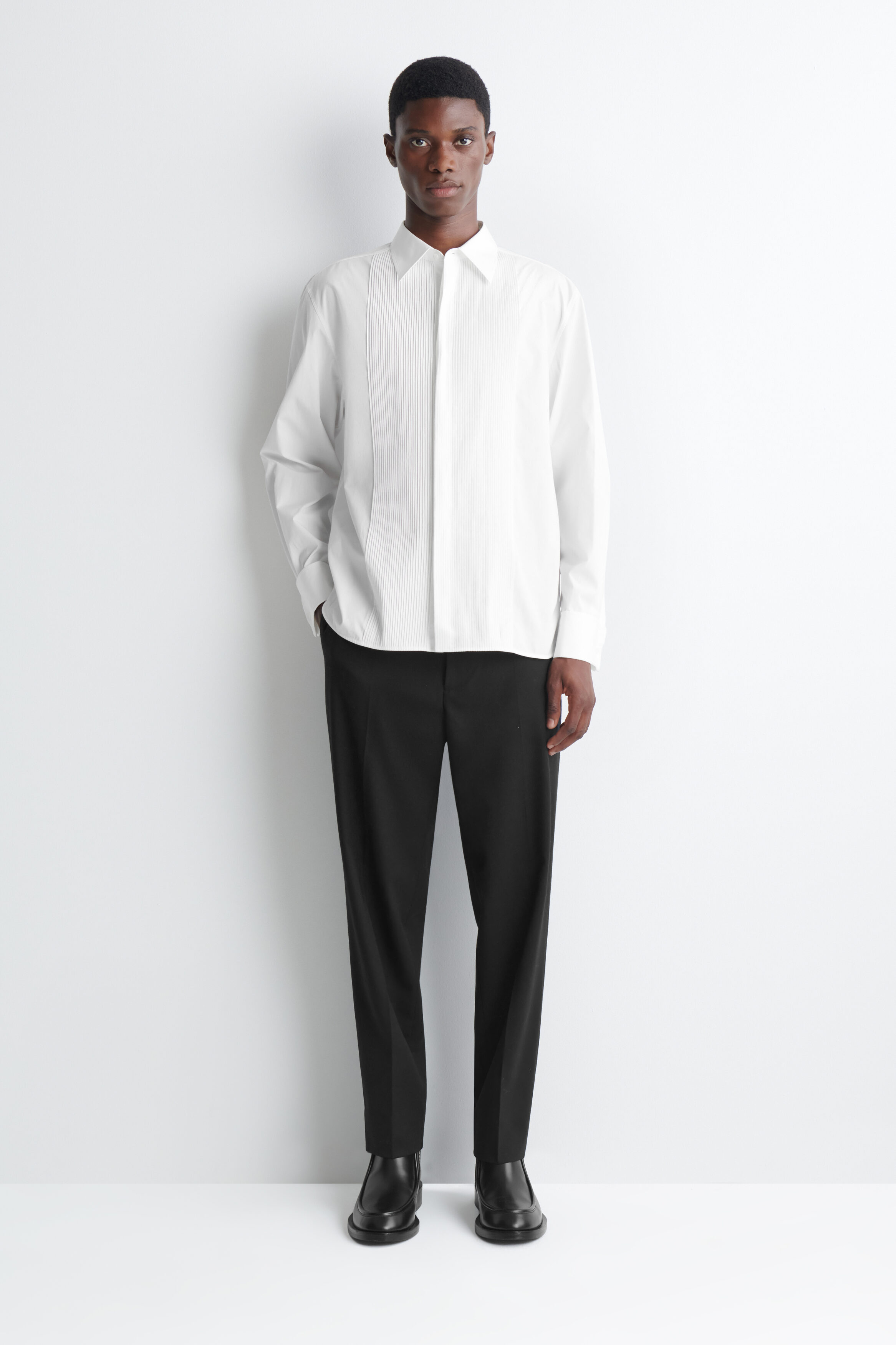 PINTUCKED COTTON TUXEDO SHIRT - thumbnail 2