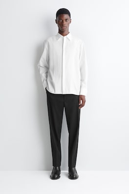 PINTUCKED COTTON TUXEDO SHIRT — CHALK 2