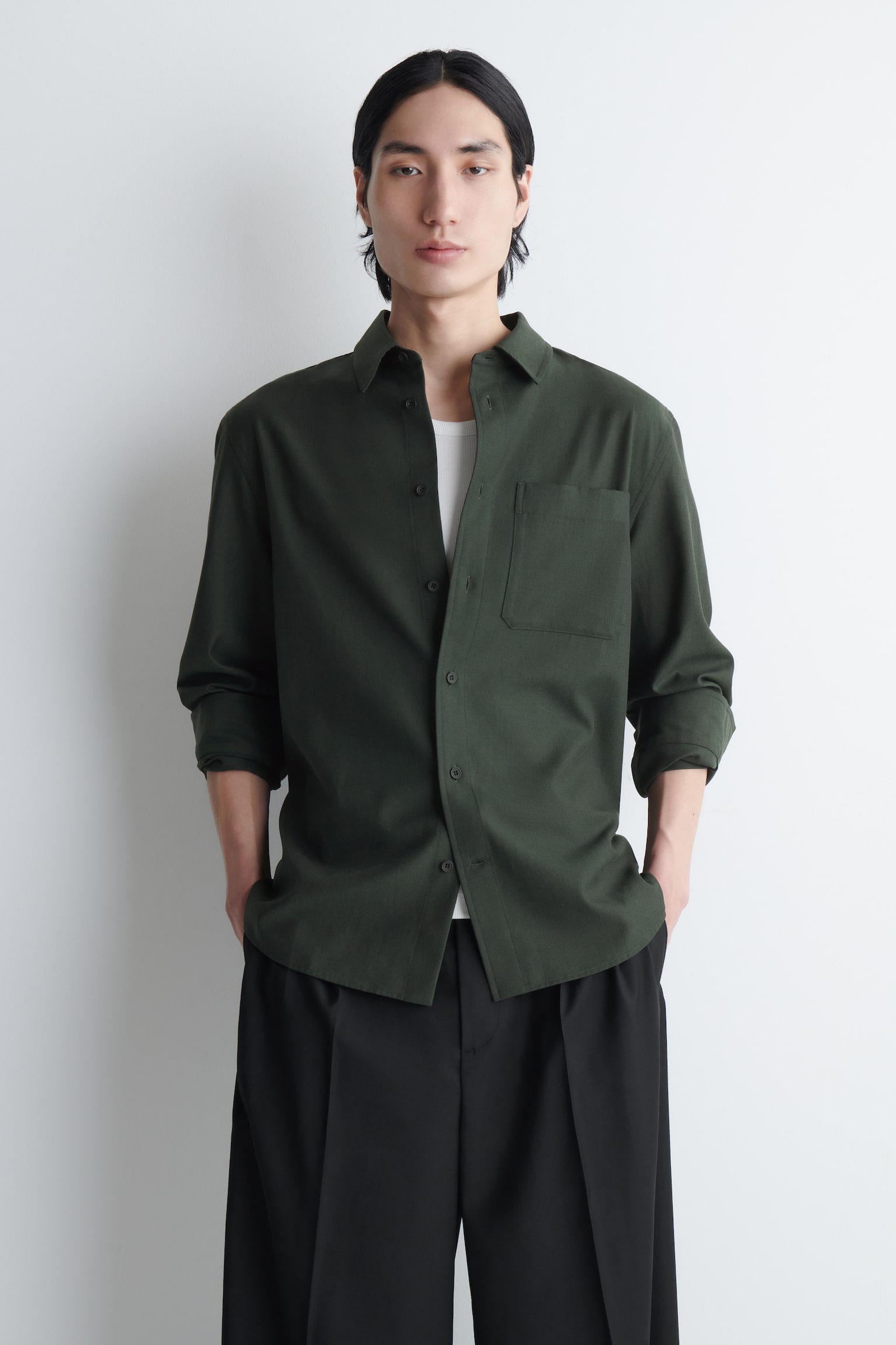 RELAXED TWILL SHIRT - DARK GREEN/CLAY RED - 1
