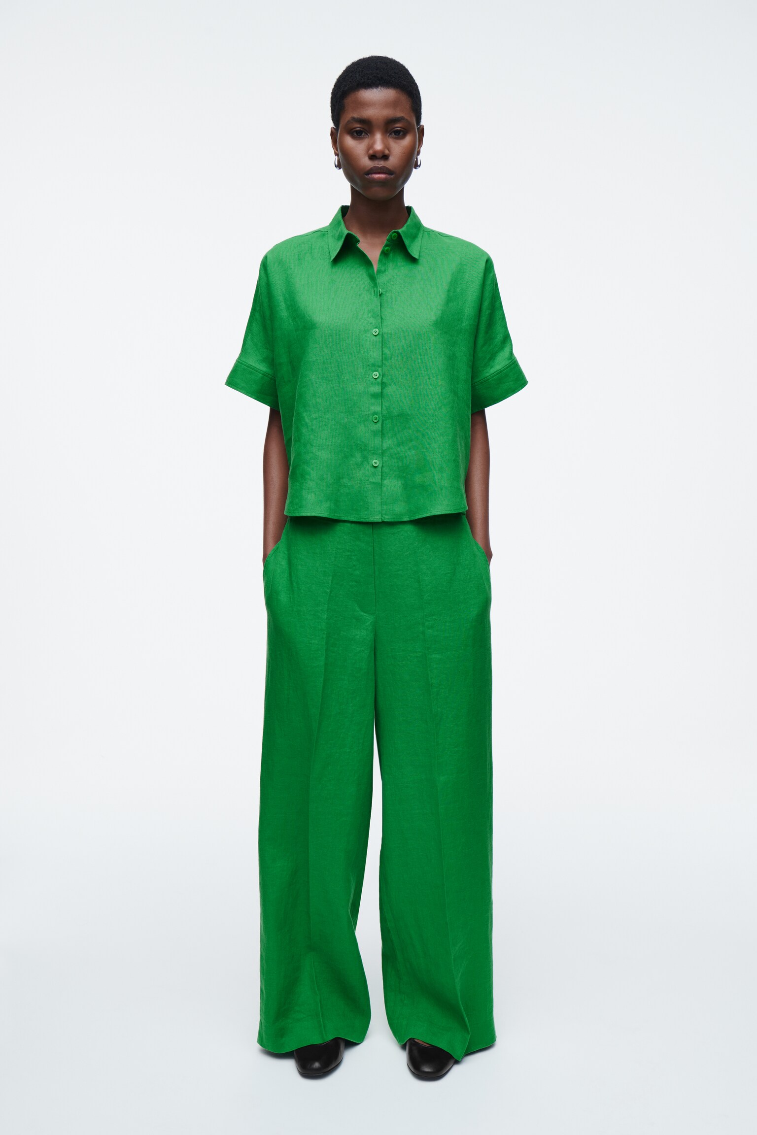 CHEMISE MANCHES COURTES SILHOUETTE CARRÉE EN LIN - VERT/BLANC/BLEU MARINE/JAUNE BEURRE - 5