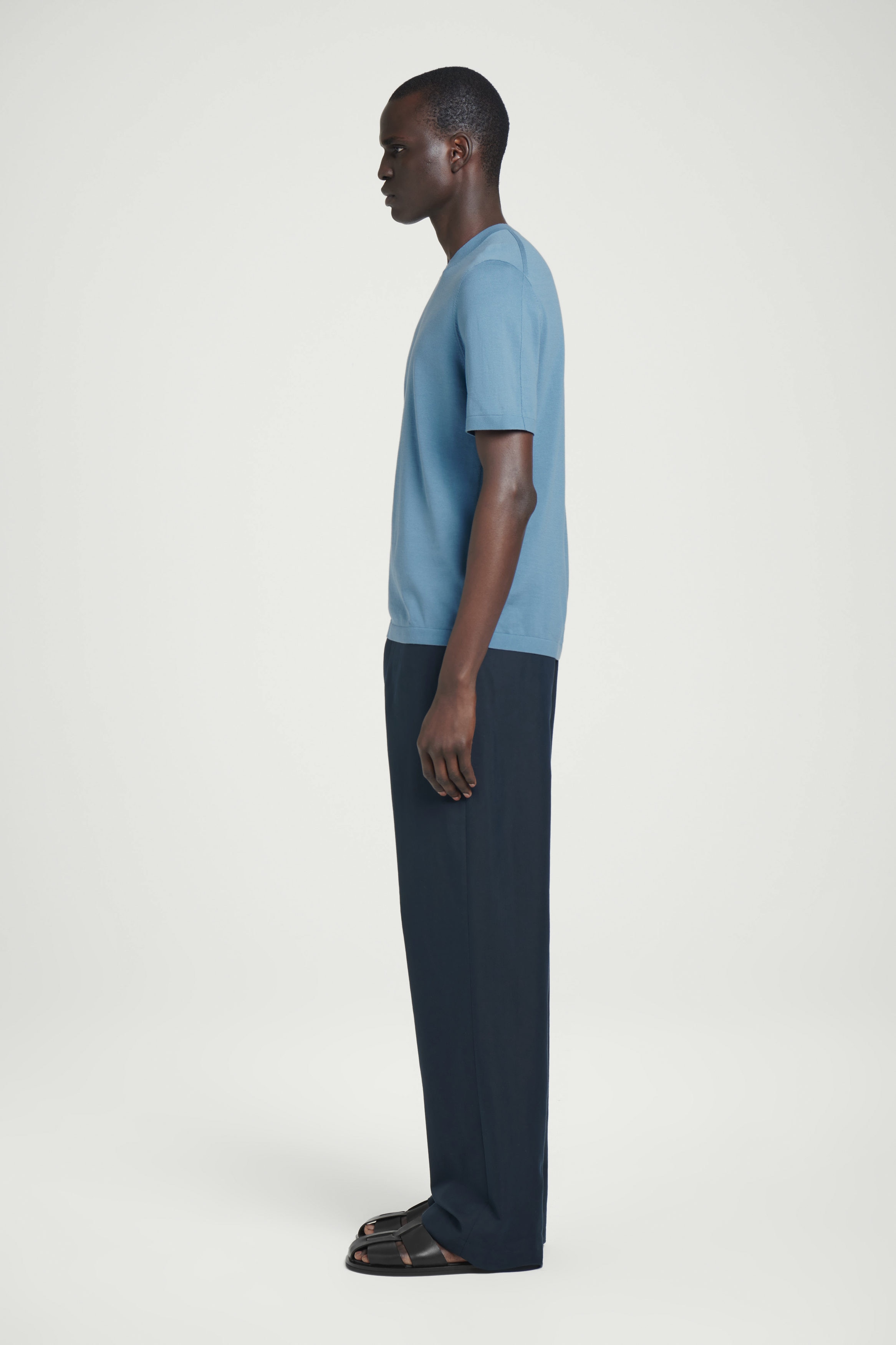 KNITTED COTTON CREW-NECK T-SHIRT - BLUE | COS