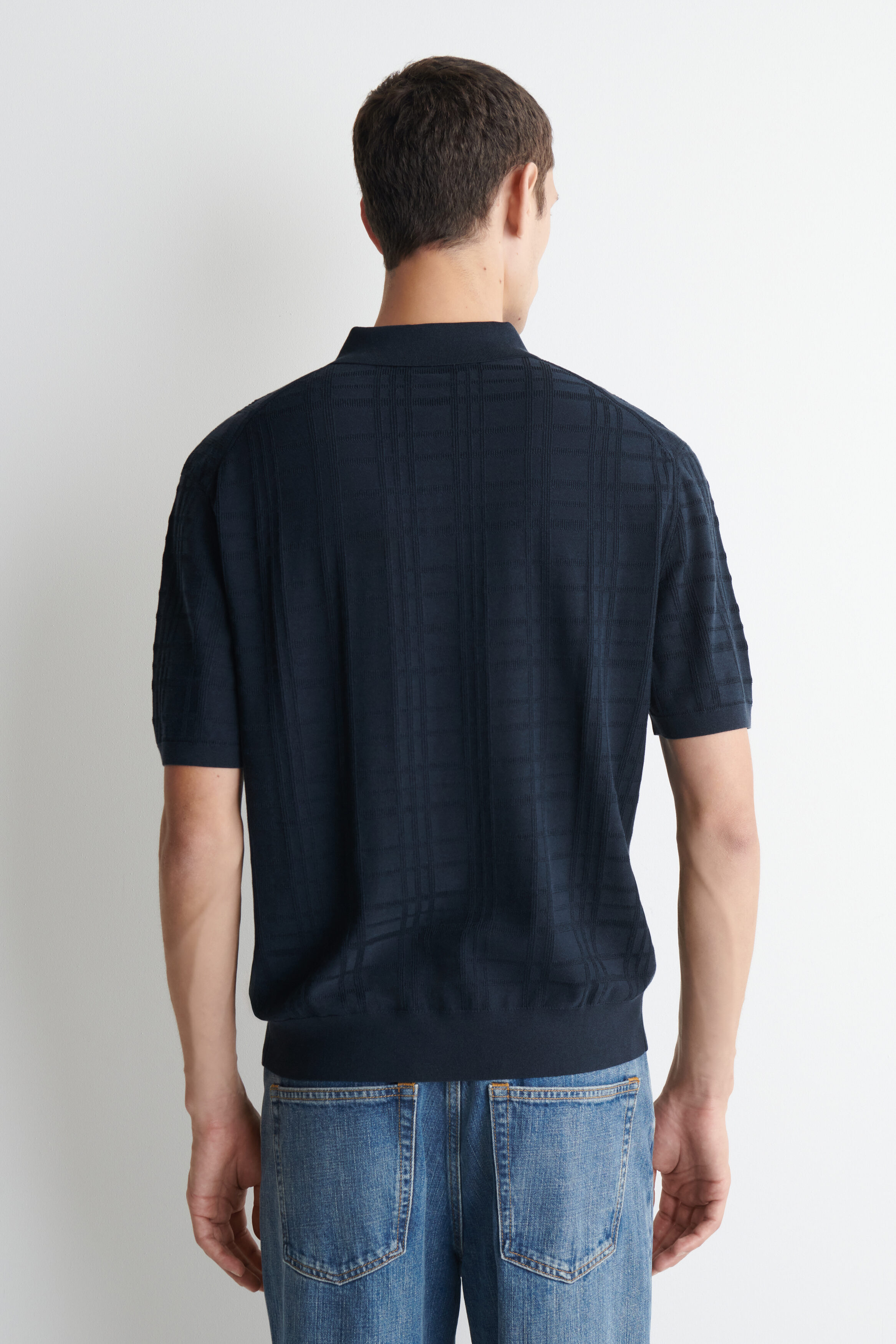 CHECKED JACQUARD-KNIT POLO SHIRT - NAVY / CHECKED | COS US