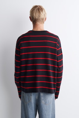 RELAXED JERSEY INTERLOCK LONG-SLEEVED T-SHIRT — NAVY / RED / STRIPED 5