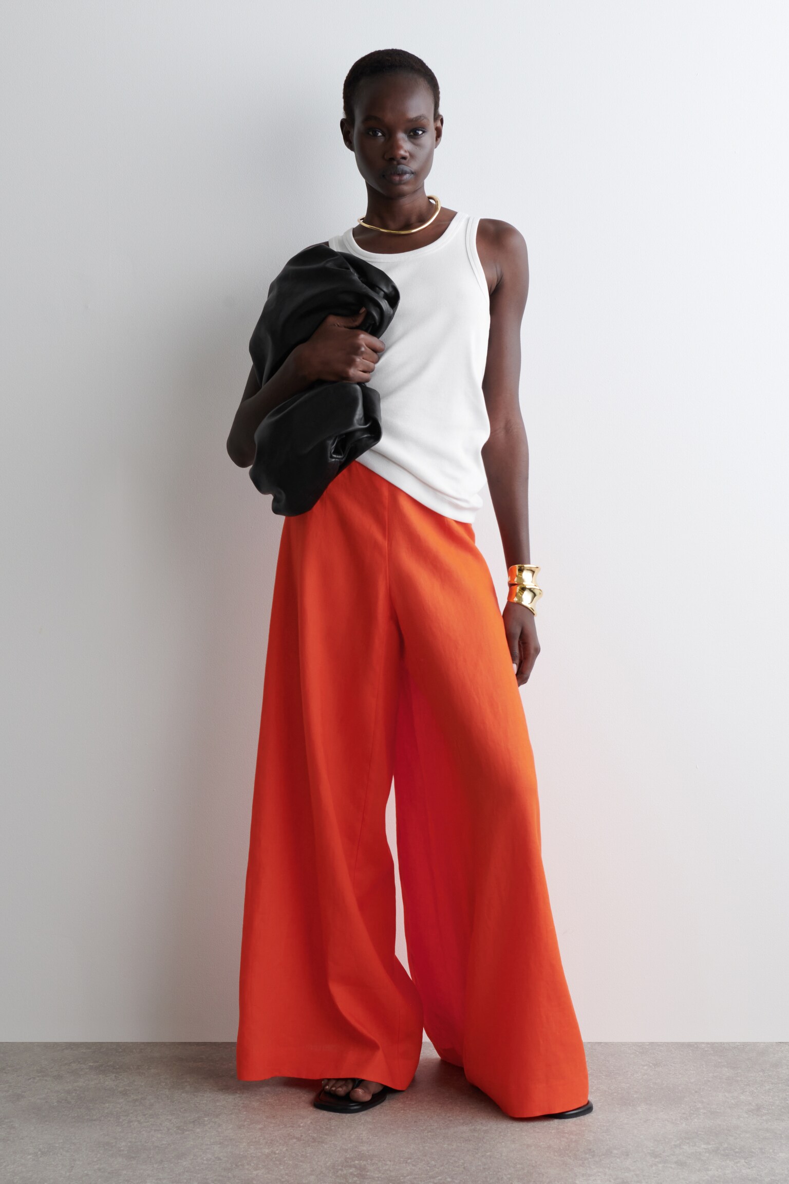 LINEN WIDE-LEG TROUSERS - ORANGE/NAVY