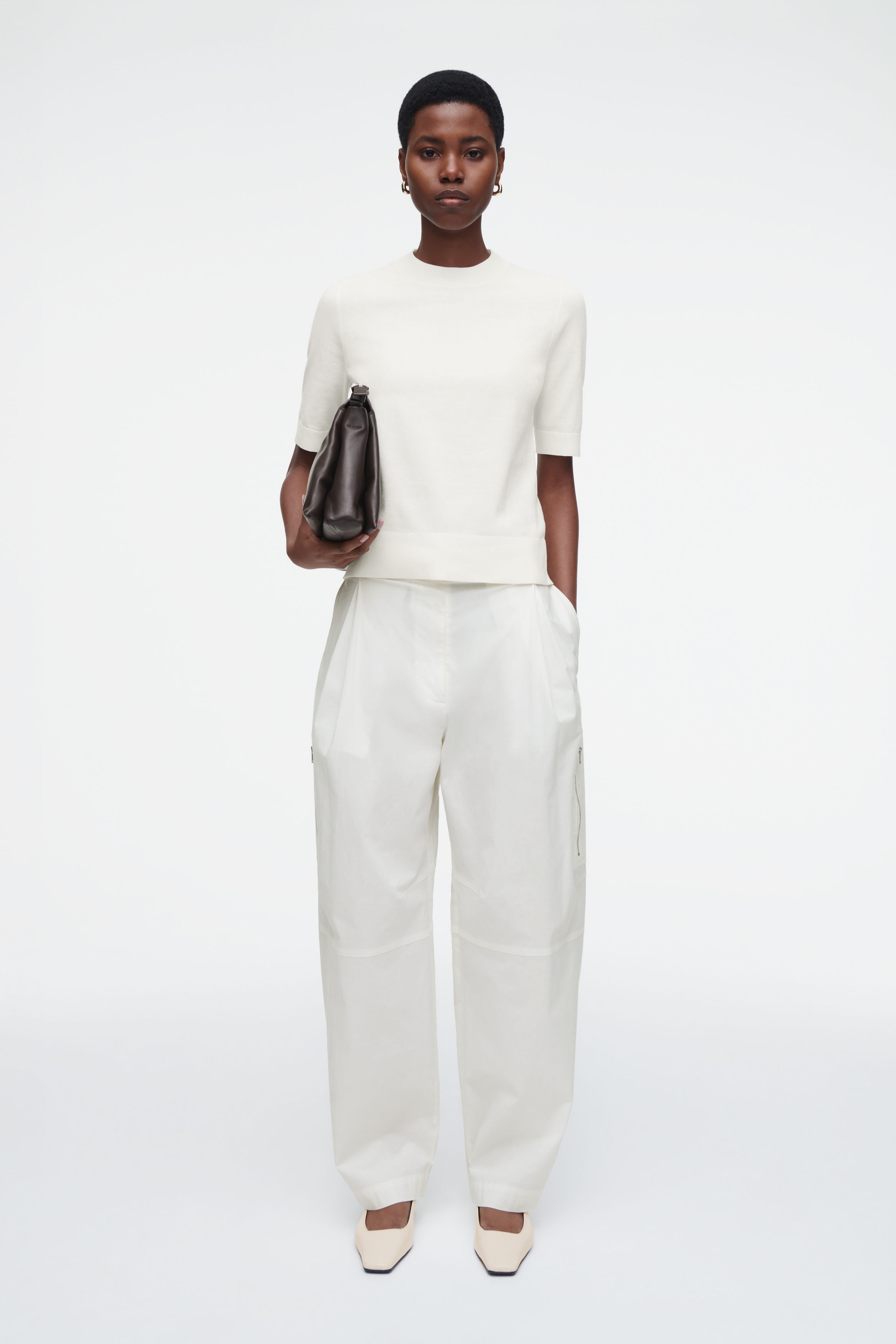 Tシャツ・カットソー Lace Trimmed White Short Sleeve T-Shirt SHORT-SLEEVE KNITTED T-SHIRT - OFF-WHITE | COS