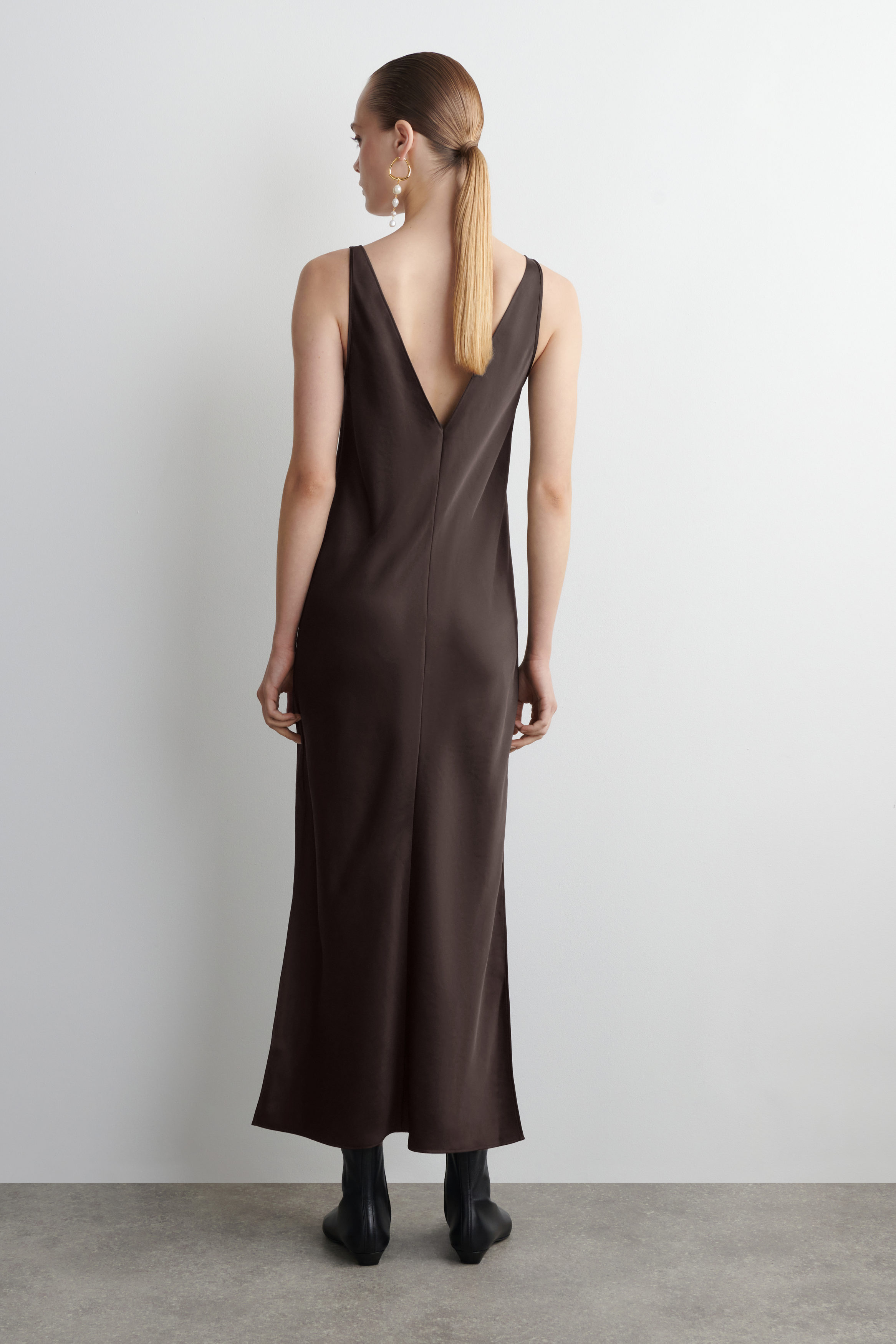 LACE-TRIMMED SATIN SLIP DRESS - BROWN | COS US