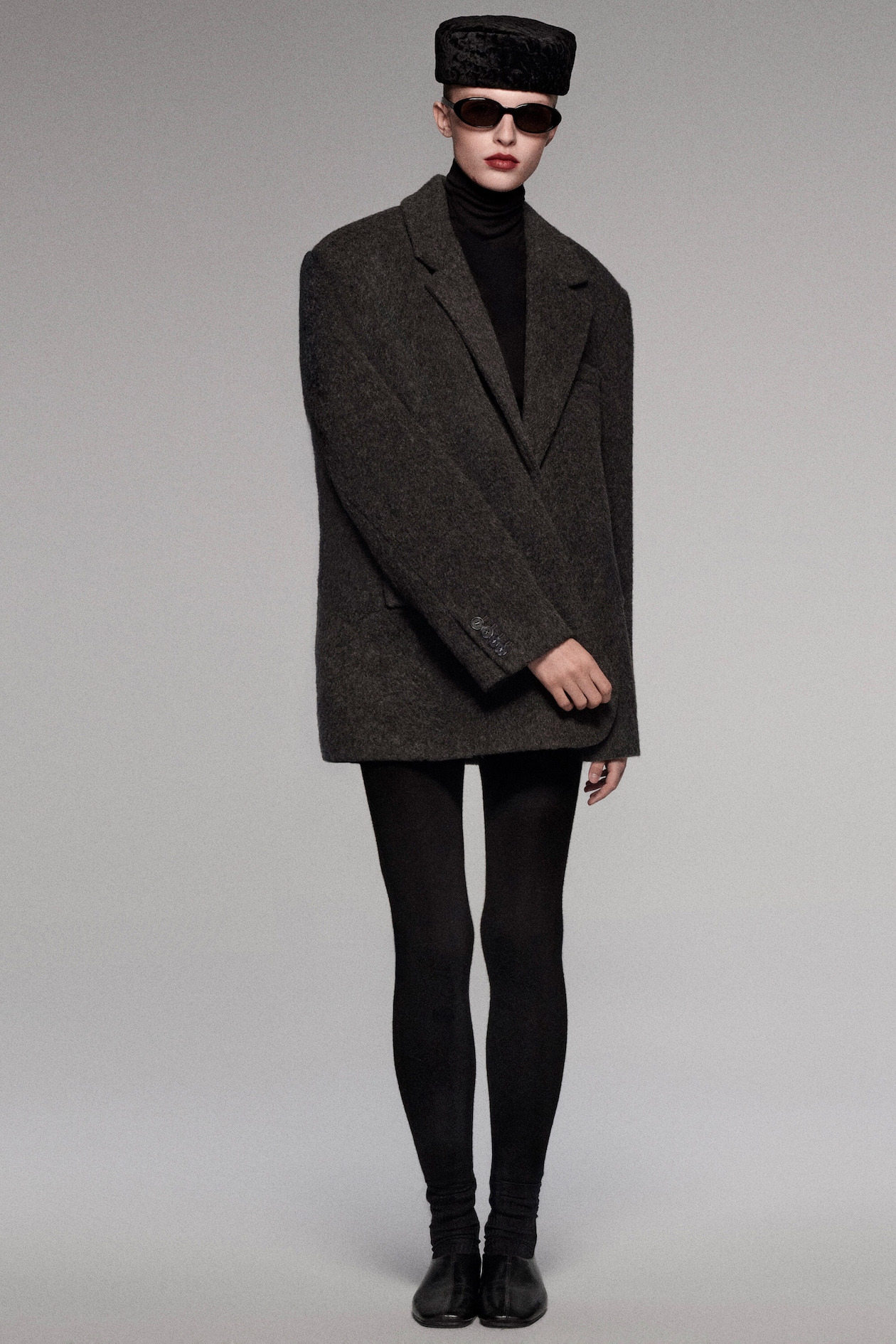 BRUSHED-WOOL BLAZER — CHARCOAL MÉLANGE