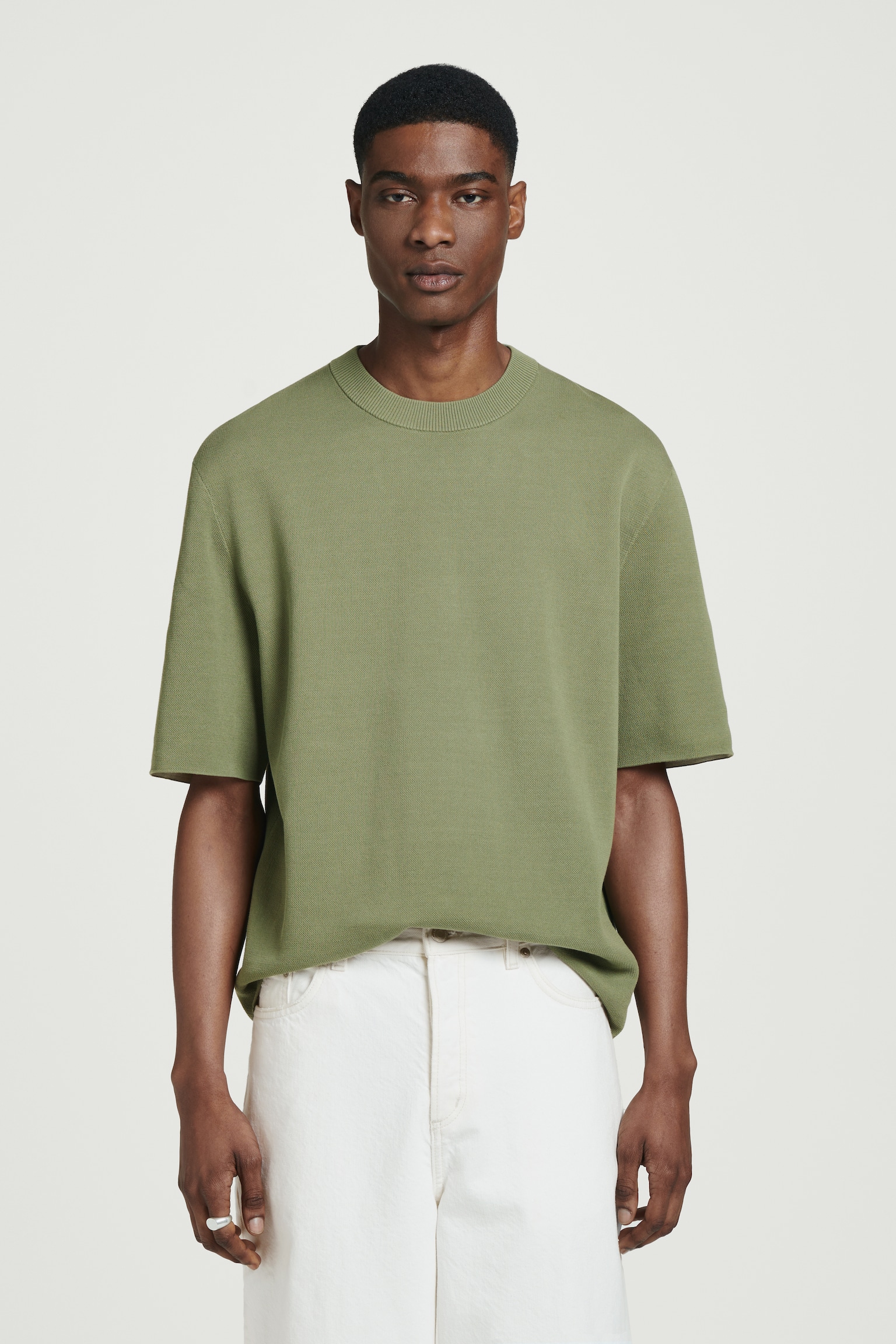 RELAXED DOUBLE-FACED KNIT T-SHIRT - ZÖLD