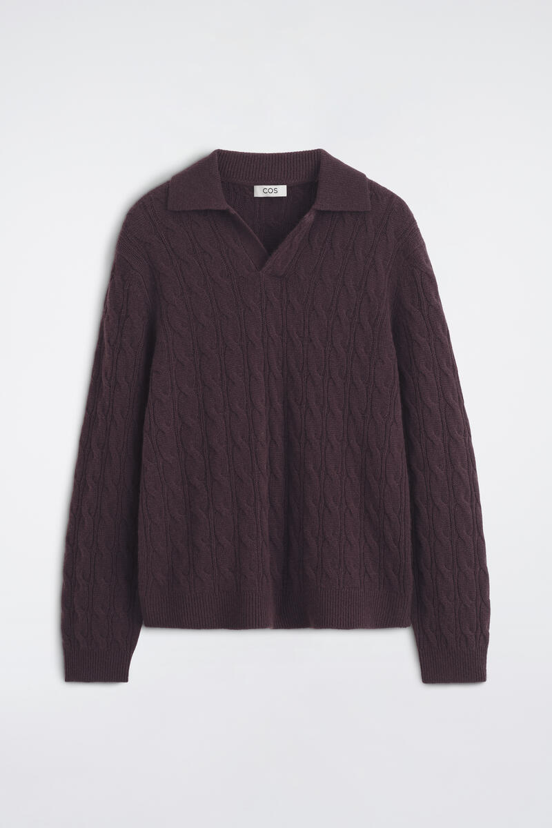 Cos Cable-knit Cashmere Polo Sweater In Red