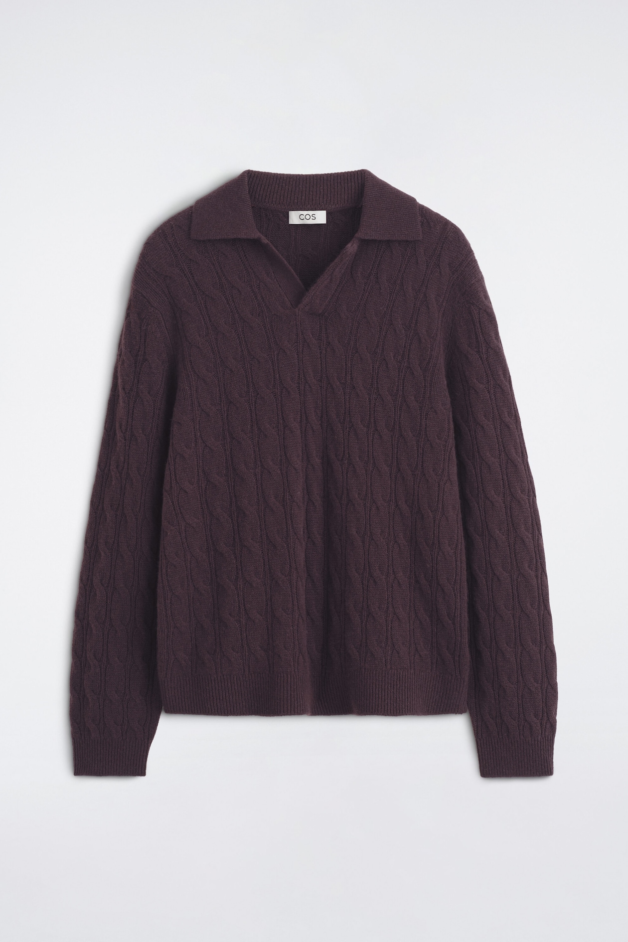 CABLE-KNIT PURE CASHMERE POLO SWEATER — BURGUNDY