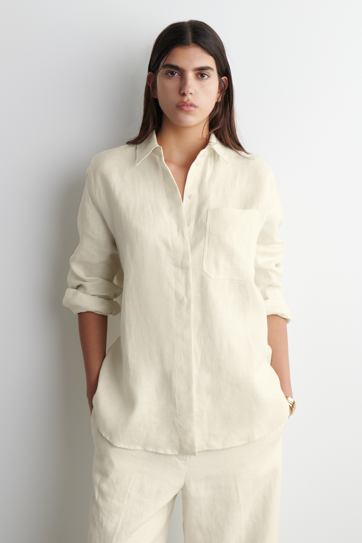 CHEMISE OVERSIZE EN LIN - JAUNE BEURRE/VERT PÂLE/BLANC/BLEU MARINE - 1